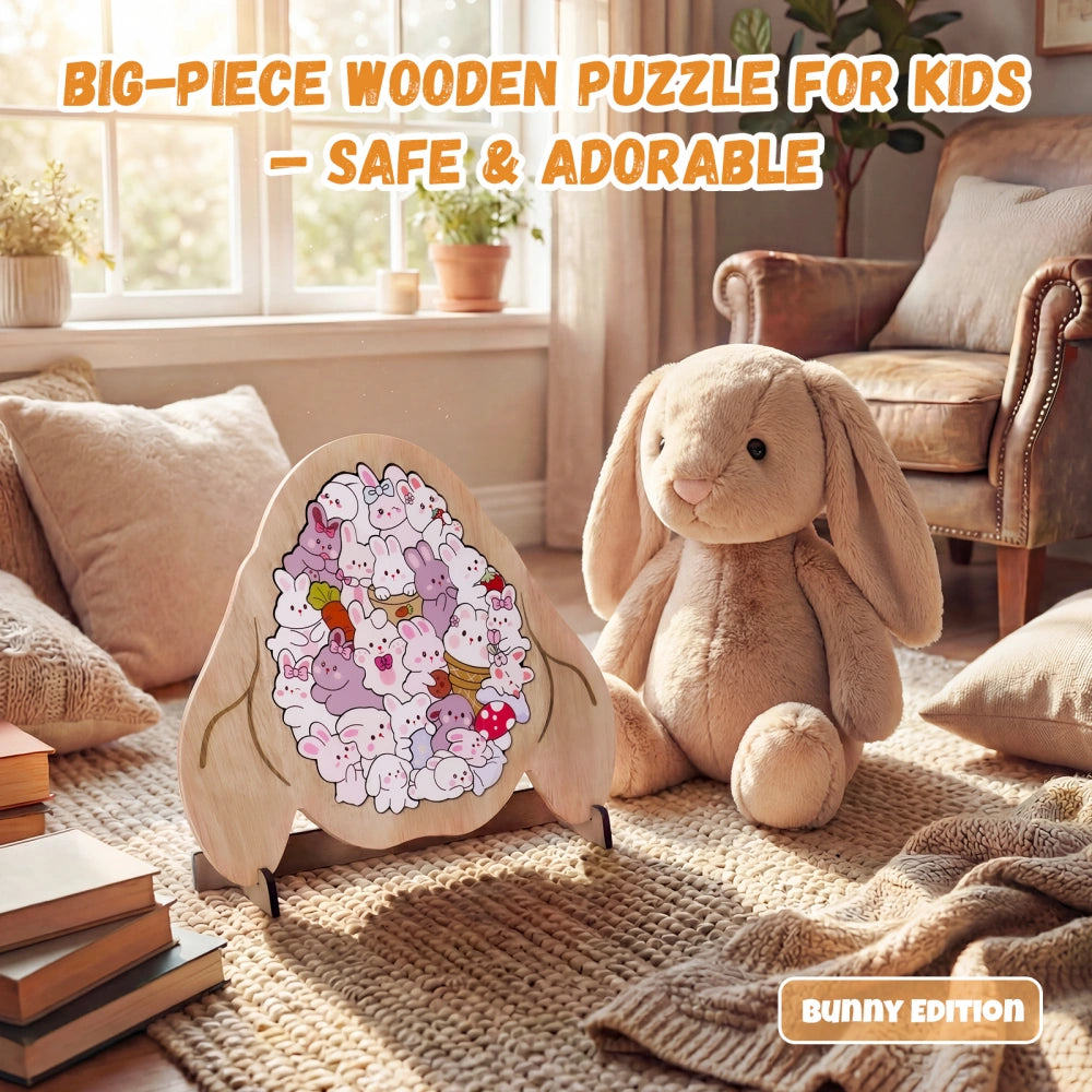 Sweet Bunny Big-Piece Wooden Puzzle | Pastel Nursery Decor & Safe Toddler Toy