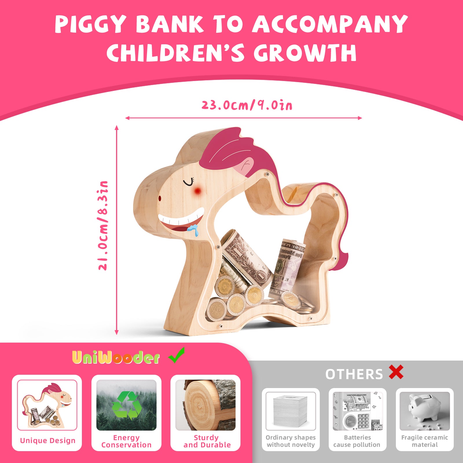 Wooden Horse Piggy Bank: Elegant Money Keeper & Decorative Gift