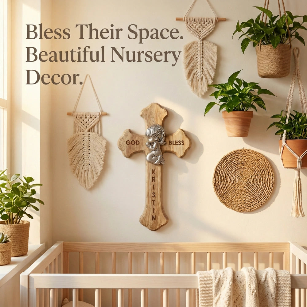 Prayerful Child Personalized Wood Cross | Custom Easter & Baptism Keepsake