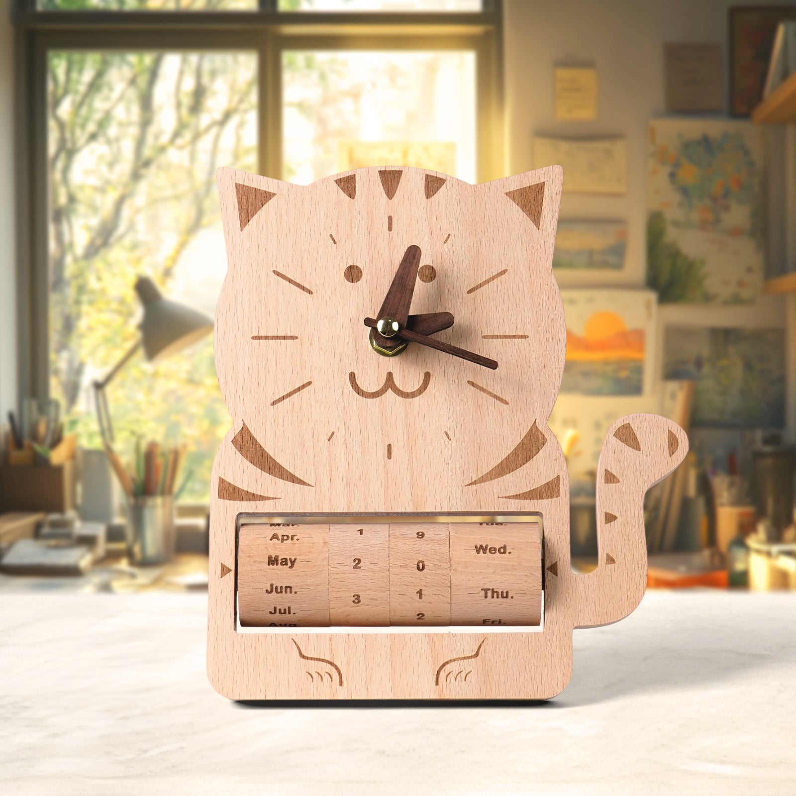 Whimsical Cat Calendar Clock - Purr-fect Timekeeper & Desk Decor