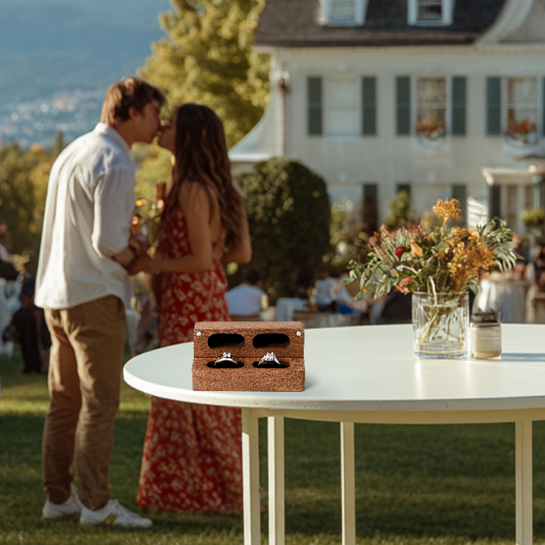 Elegant Long Wooden Ring Box for Two Rings – Wedding, Proposal & Engagement Jewelry Storage Gift