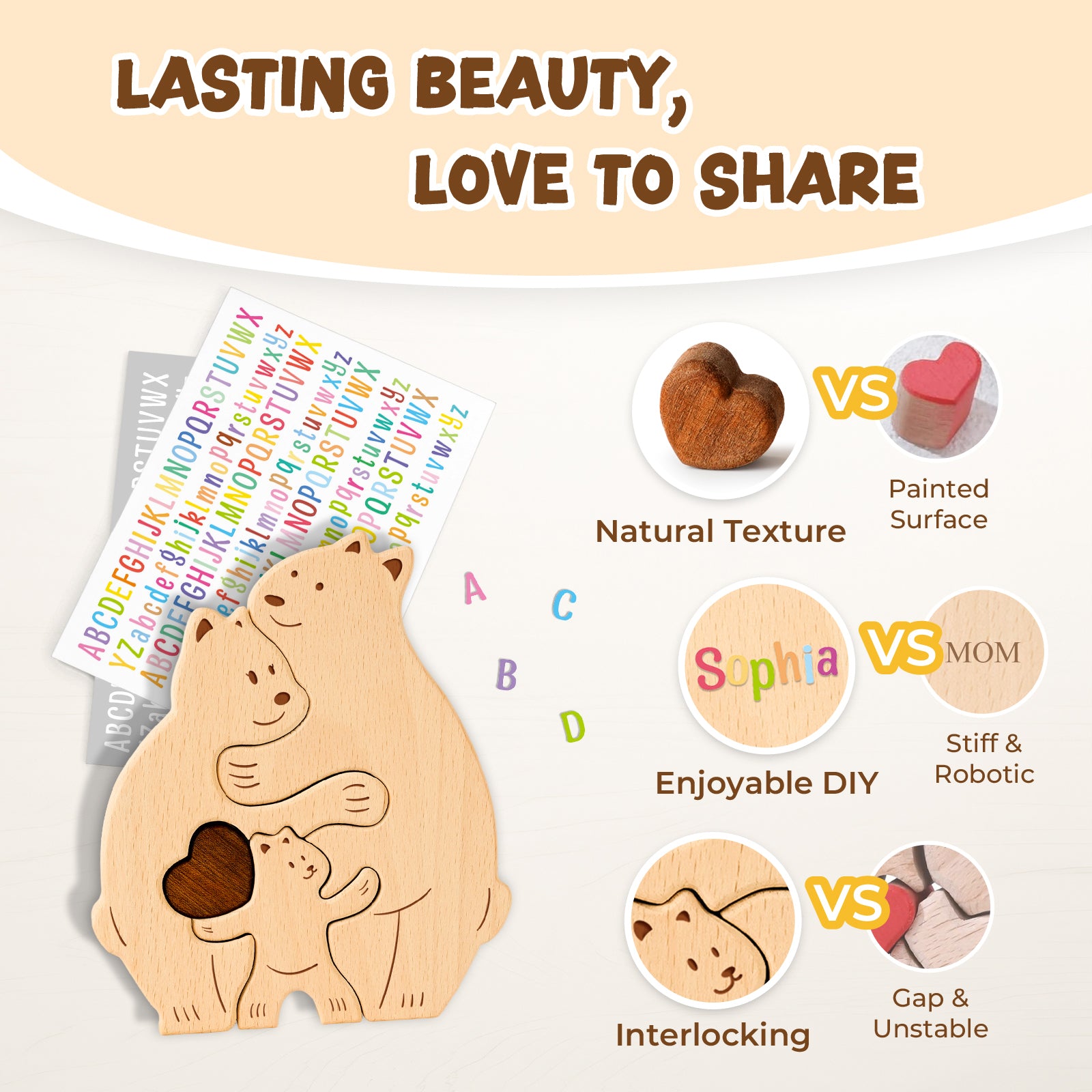 Wooden Bear Family Set - Adorable Personalized Home Decor & Heartwarming Gift