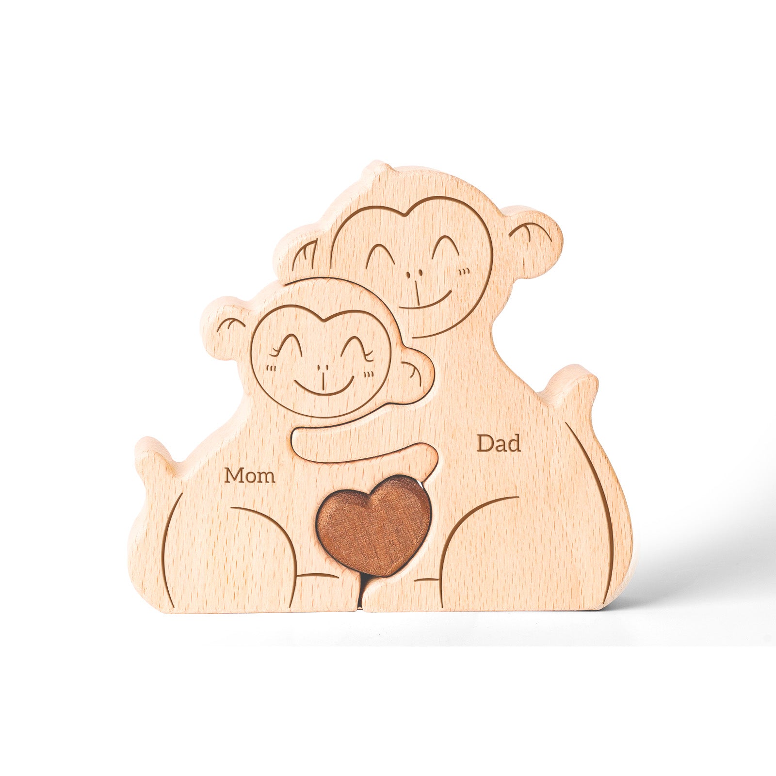 Monkey Family Puzzle: Wooden Decor, Unique Gift for Family Love