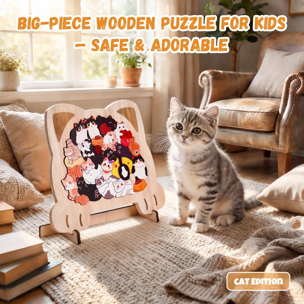 Purr-fect Kitty Big-Piece Wooden Puzzle | Playful Cat Theme Montessori Toy
