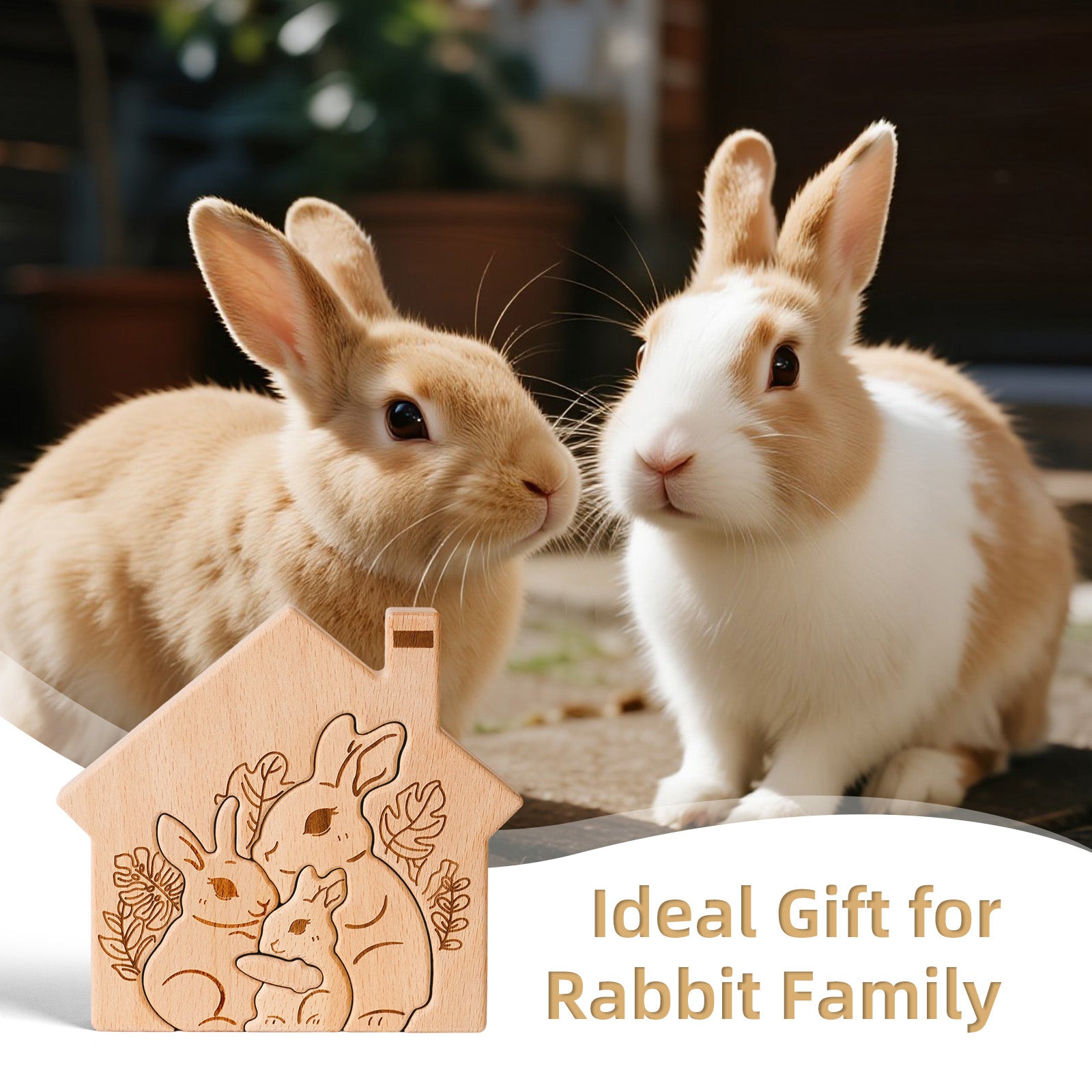 "Bunny Burrow" Wooden Hugging Statue - Whimsical Home Decor & Gift