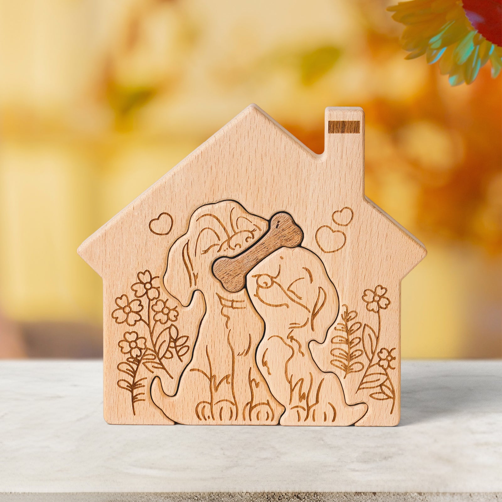 Wooden "Doggy Love" Hugging Statue - Heartwarming Home Decor & Pet Lover's Gift