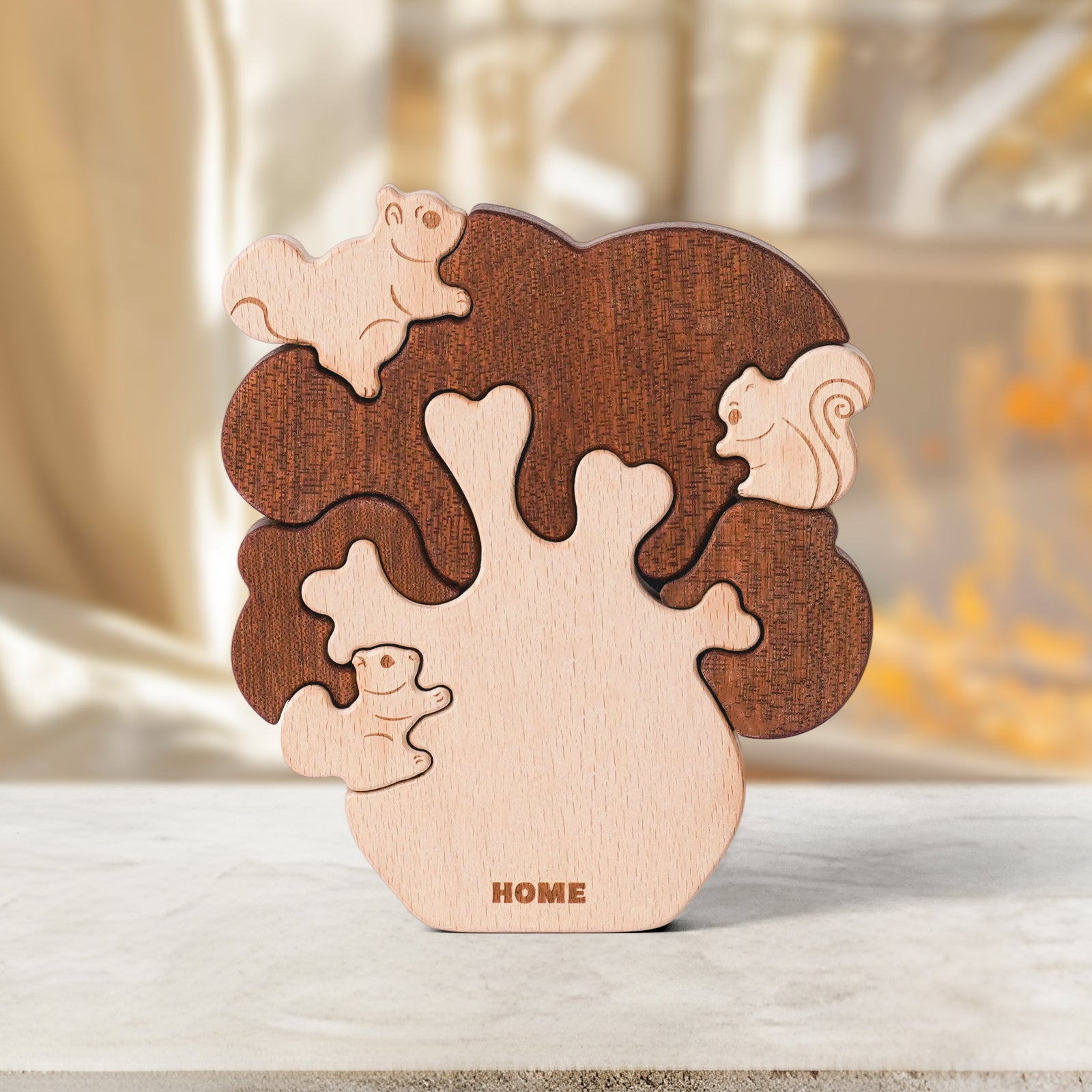 "Whimsical Squirrel Tree" Wooden Hugging Statue - Playful Forest Decor & Gift