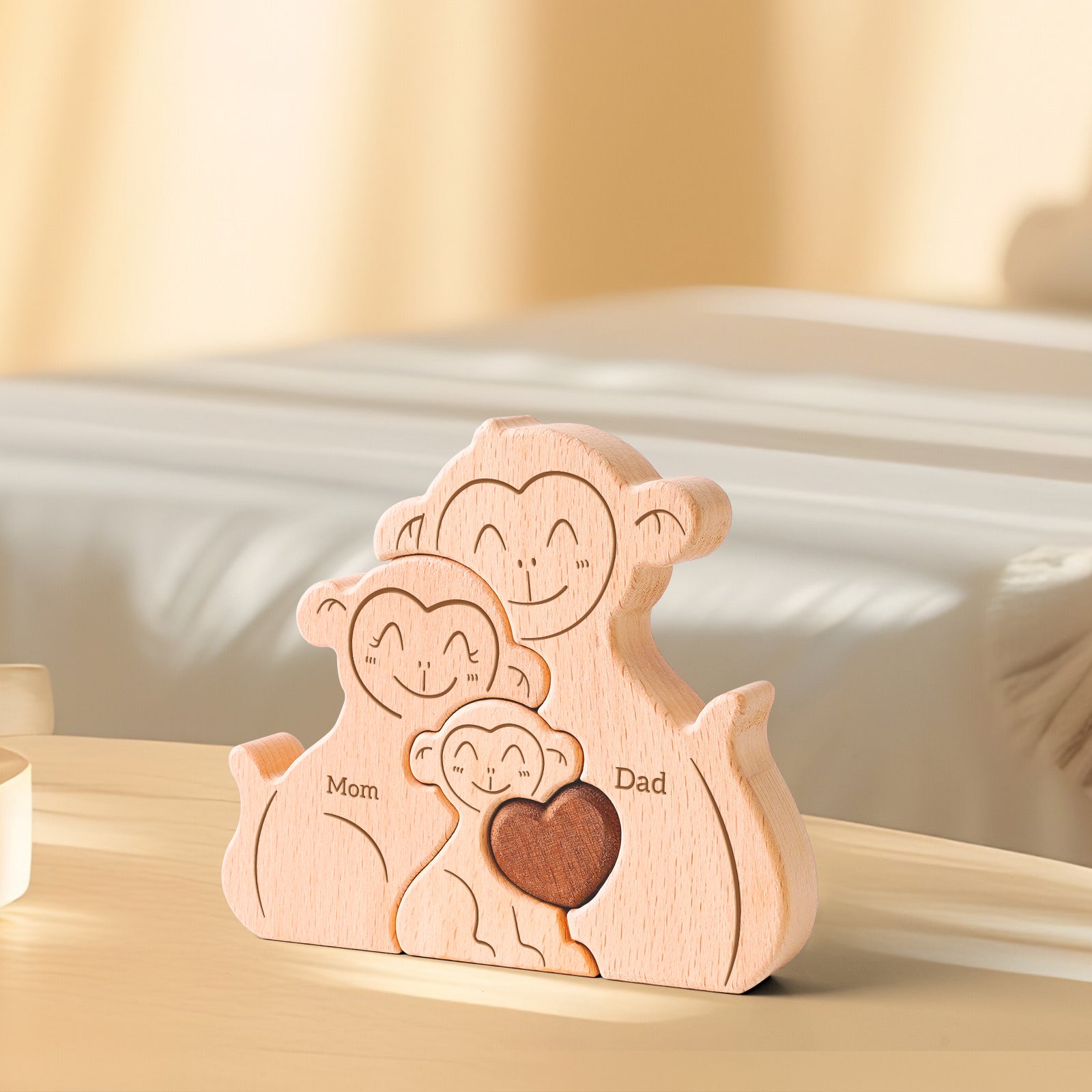 Monkey Family Puzzle: Wooden Decor, Unique Gift for Family Love