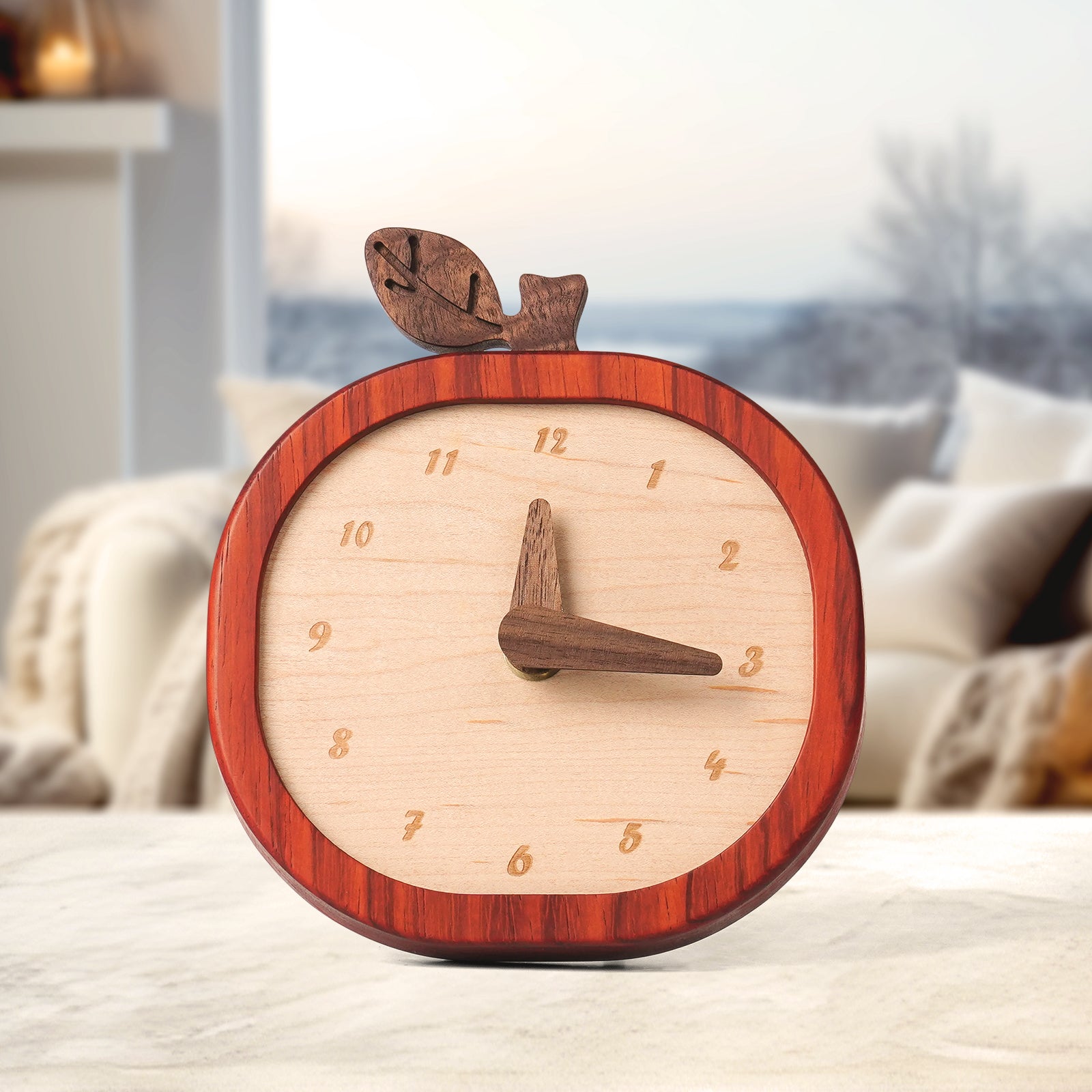 Apple Wooden Desk Clock – Fruit-Inspired Artistry Meets Precision Timekeeping