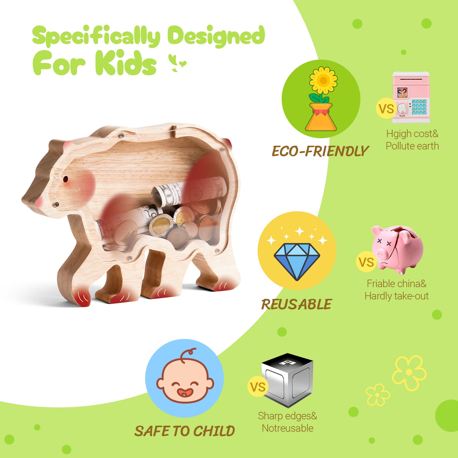Bear Piggy Banks: Cute, Unbreakable, Safe, Ideal for Kids