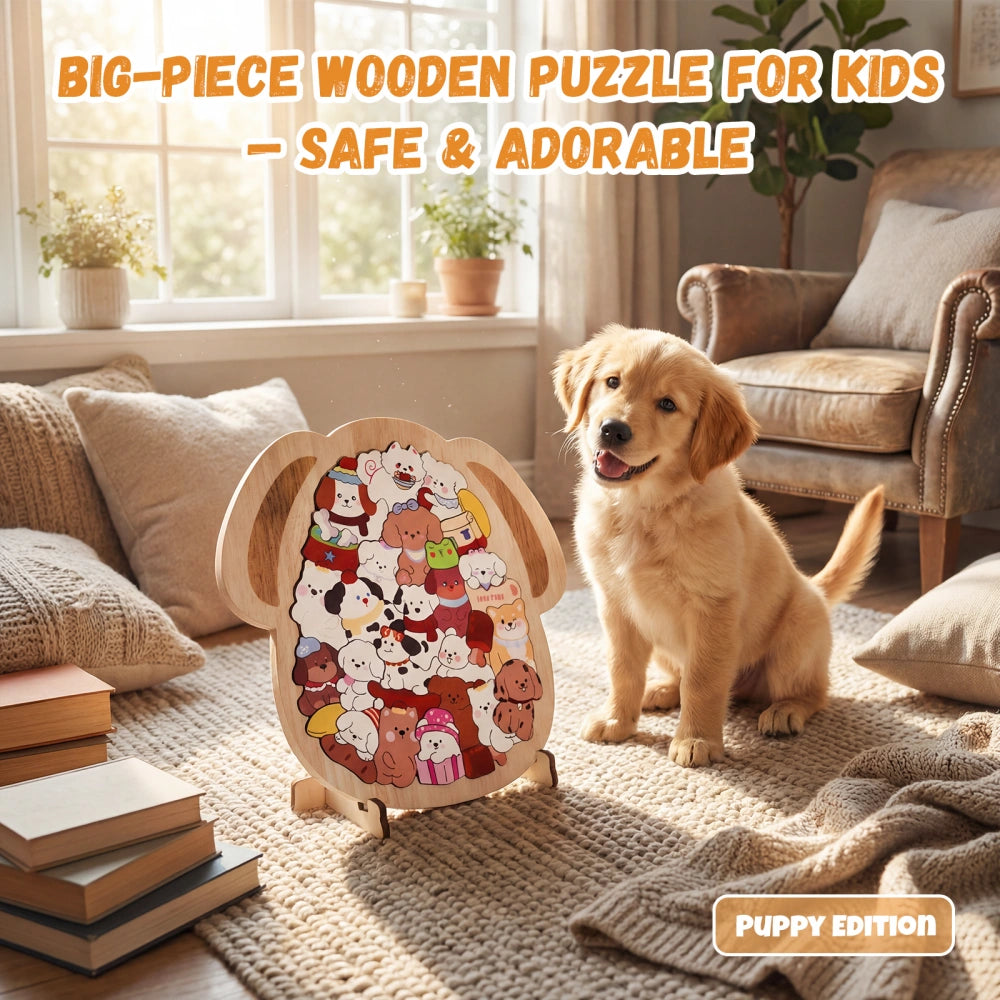 Playful Puppy Big-Piece Wooden Puzzle | Adorable Dog Theme Educational Toy