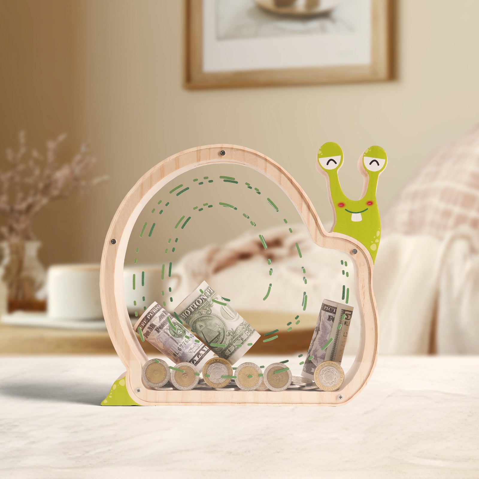 Wooden Snail Coin Bank - Charming Hand-Paintable Money Box & Decorative Gift