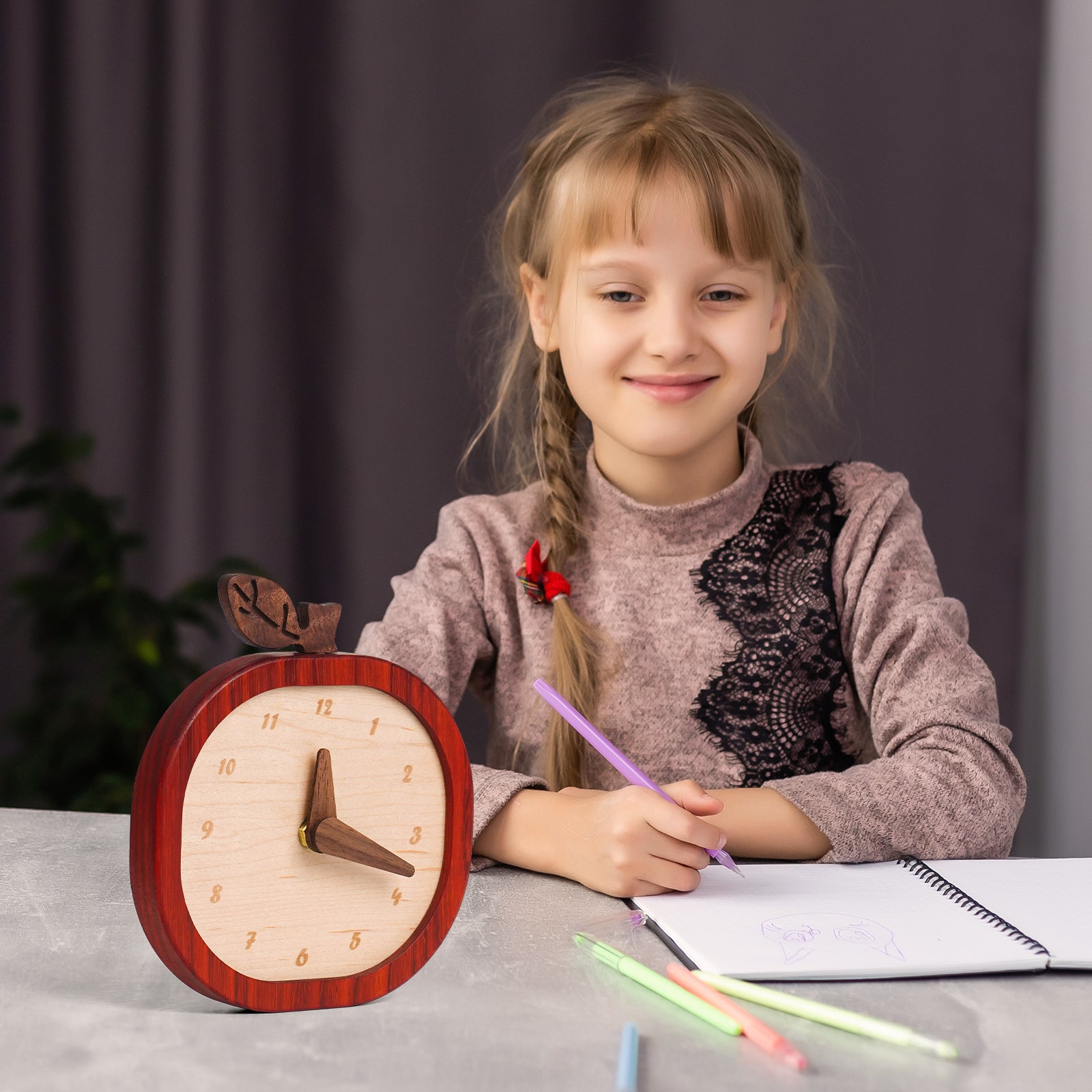 Apple Wooden Desk Clock – Fruit-Inspired Artistry Meets Precision Timekeeping