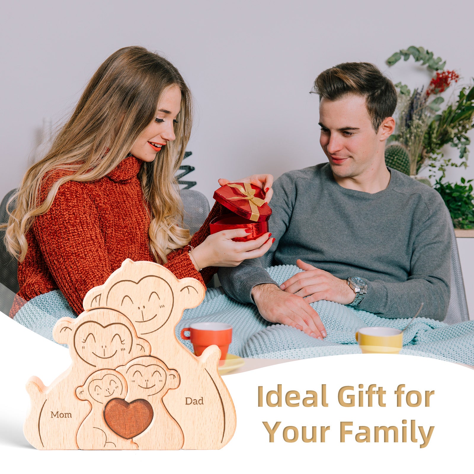 Monkey Family Puzzle: Wooden Decor, Unique Gift for Family Love