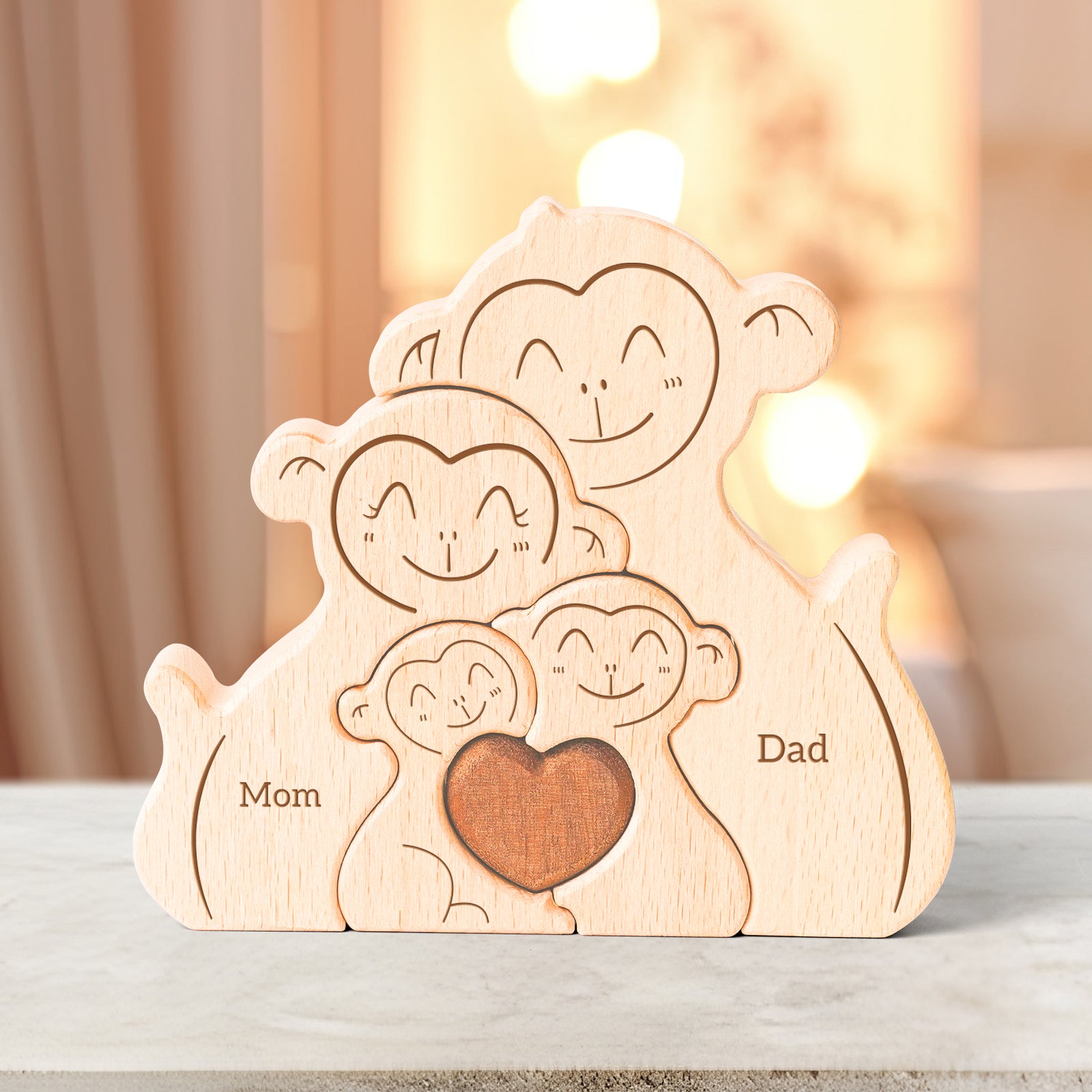 Monkey Family Puzzle: Wooden Decor, Unique Gift for Family Love