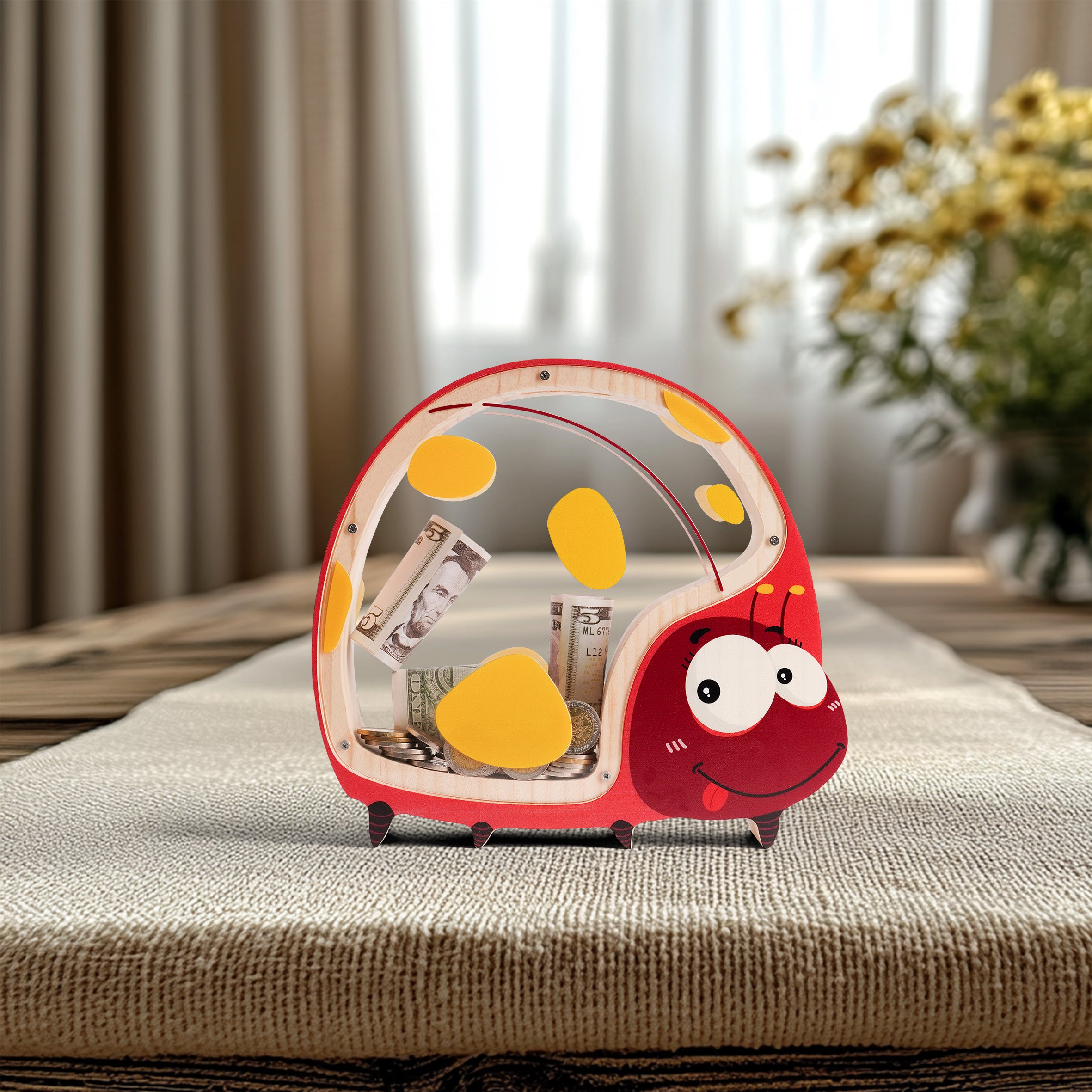 Wooden Ladybug Piggy Bank - Adorable & Educational Money Box for Kids
