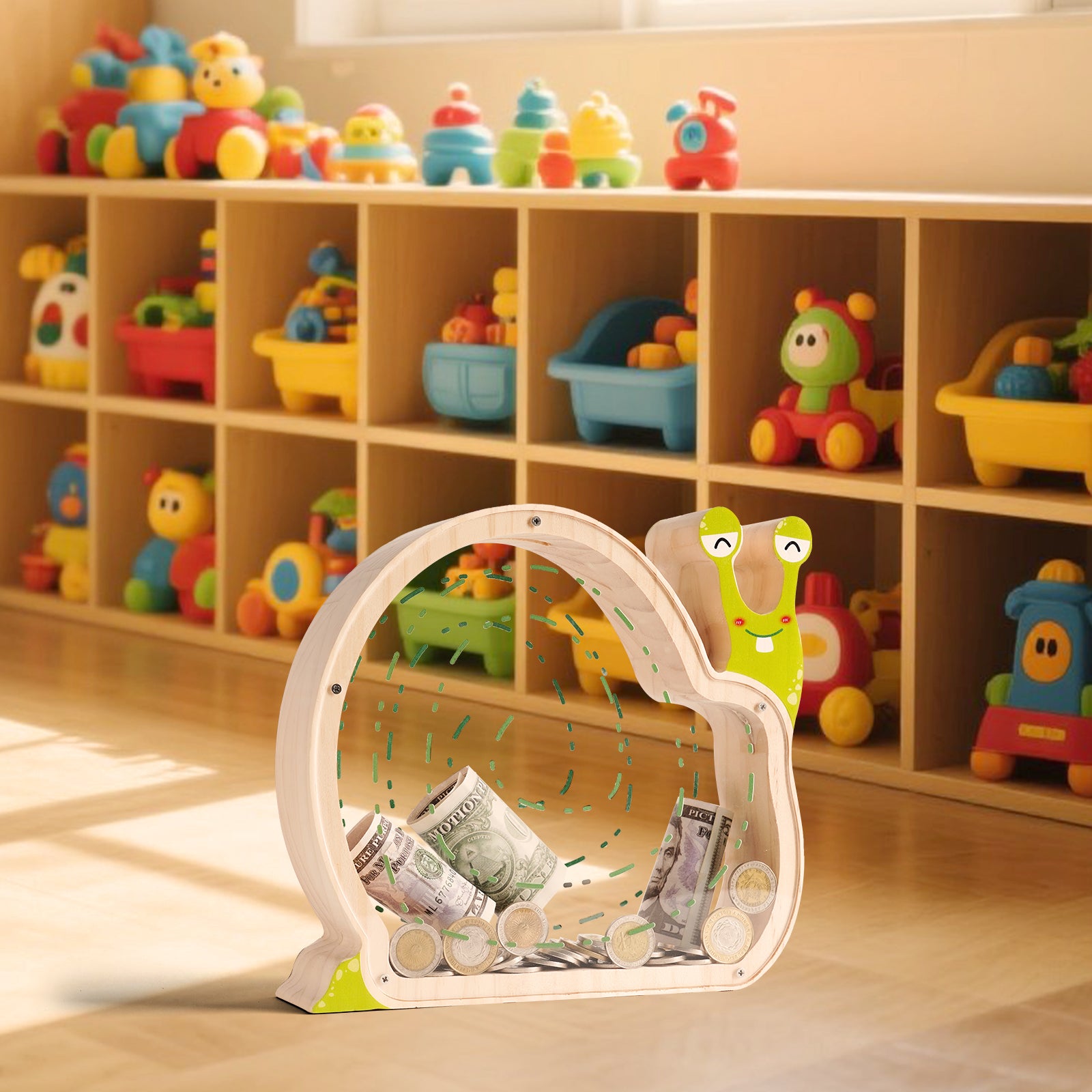 Wooden Snail Coin Bank - Charming Hand-Paintable Money Box & Decorative Gift