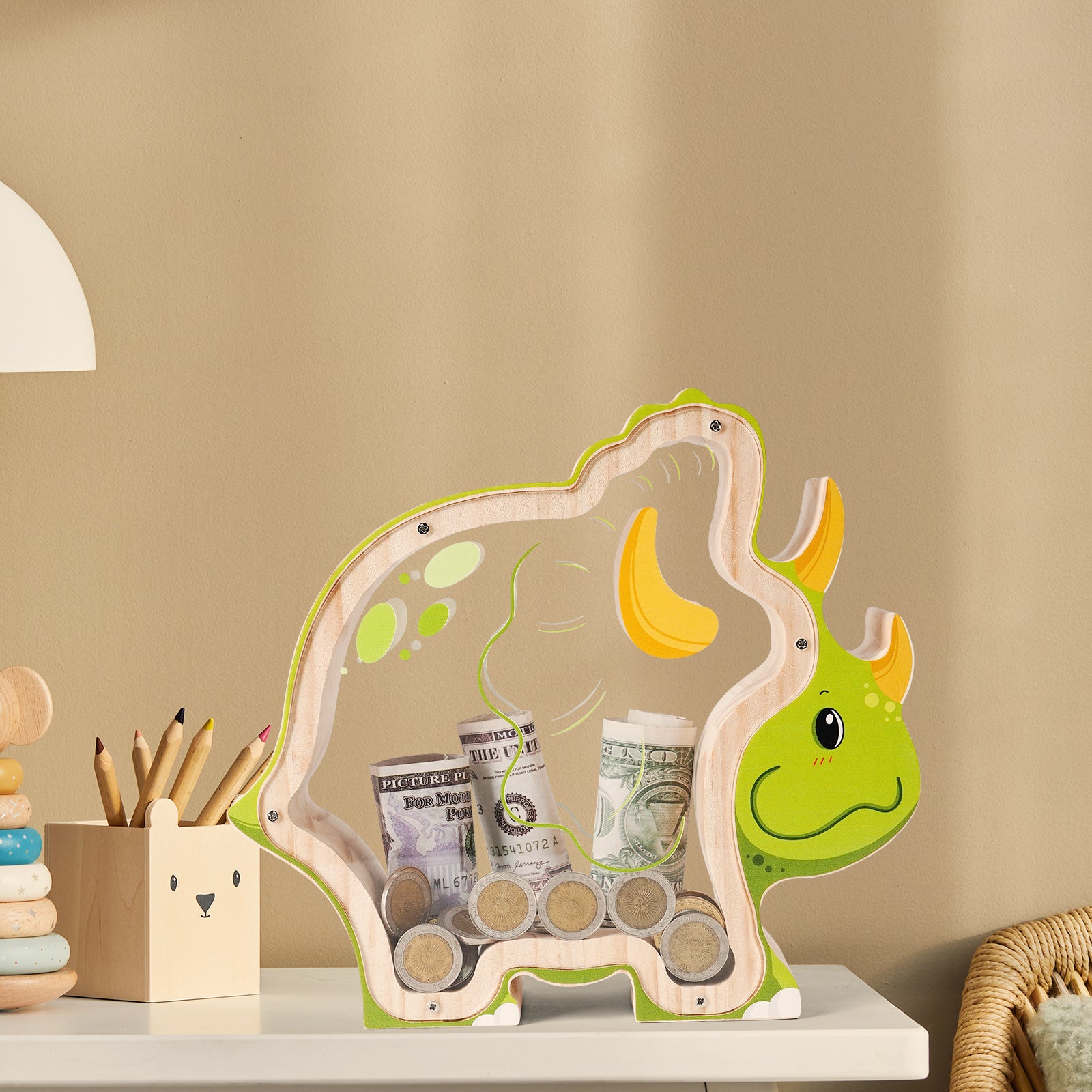 Triceratops Coin Bank: Fun, Hand-Painted, Kids' Room Decor & Gift