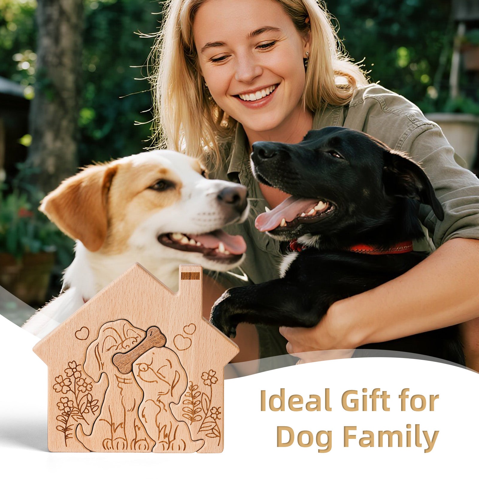 Wooden "Doggy Love" Hugging Statue - Heartwarming Home Decor & Pet Lover's Gift