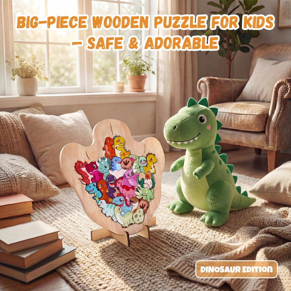 Roar-some Dino Big-Piece Wooden Puzzle | Prehistoric Adventure Toy for Toddlers