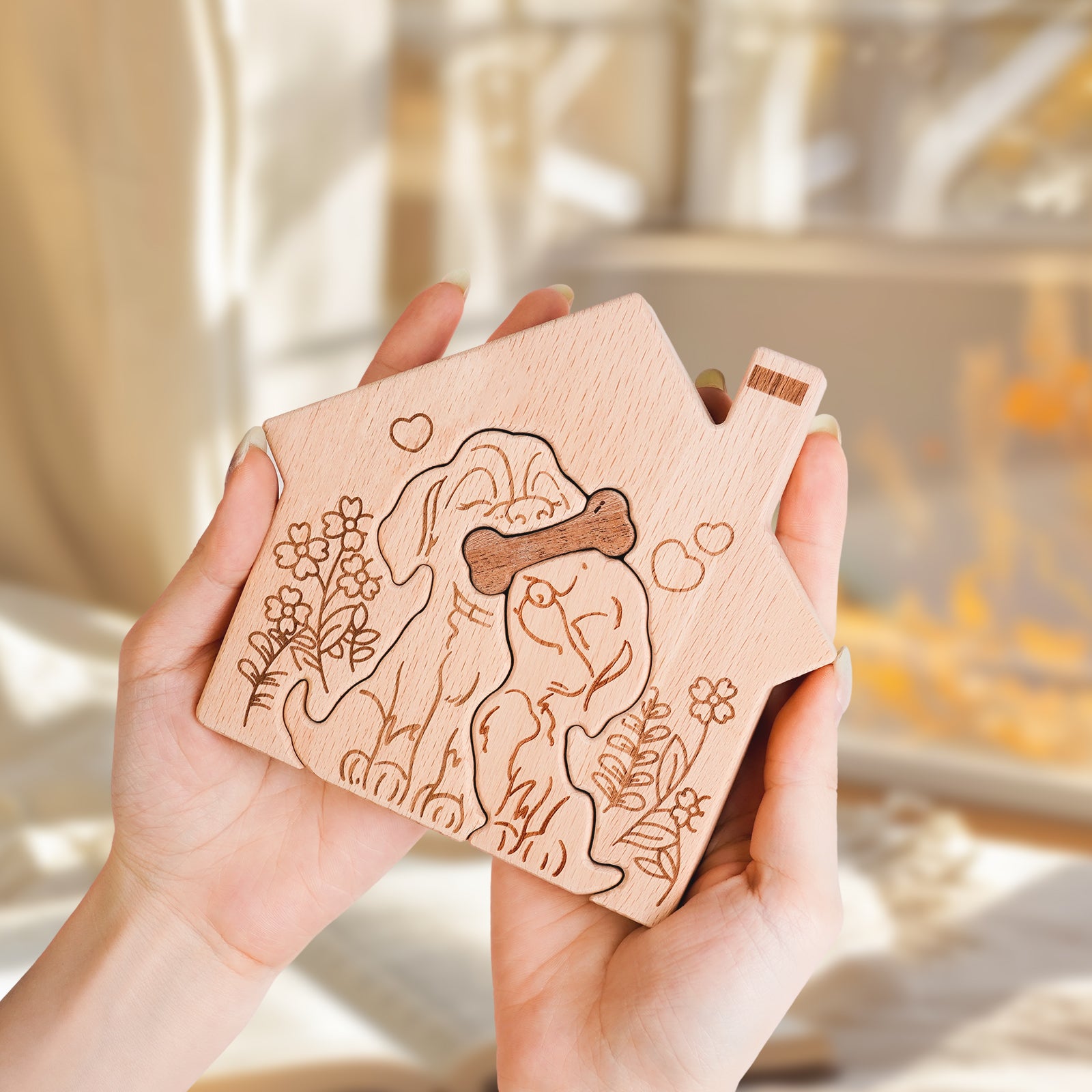 Wooden "Doggy Love" Hugging Statue - Heartwarming Home Decor & Pet Lover's Gift