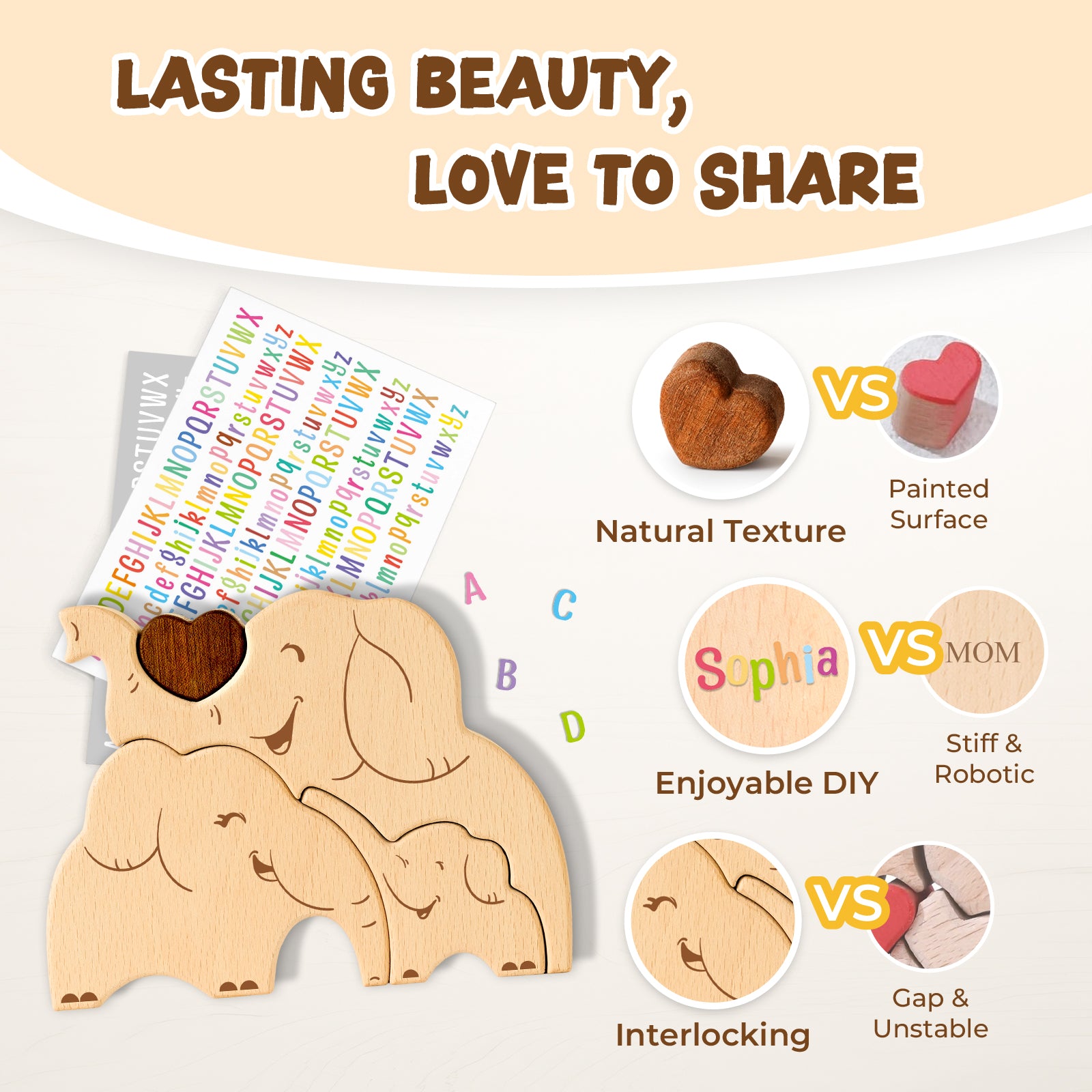 Wooden Elephant Family Set - Heartwarming Keepsake & Personalized Home Decor