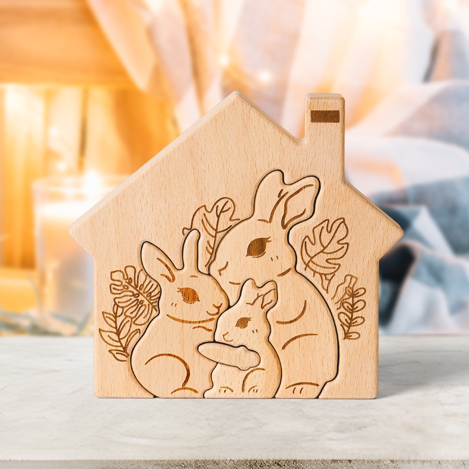 "Bunny Burrow" Wooden Hugging Statue - Whimsical Home Decor & Gift