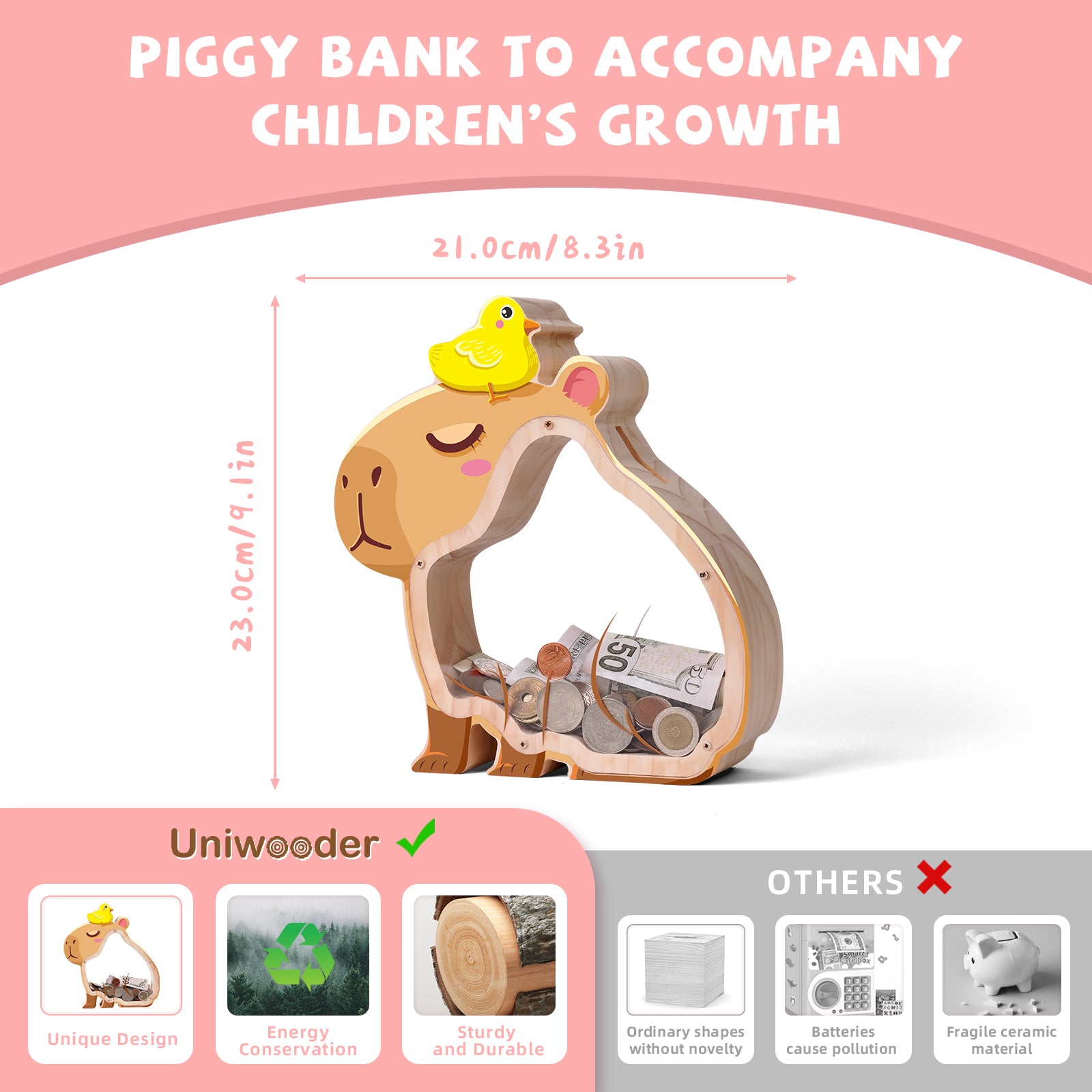 Capybara Money Bank – Double-Sided Transparent Coin Bank for Kids