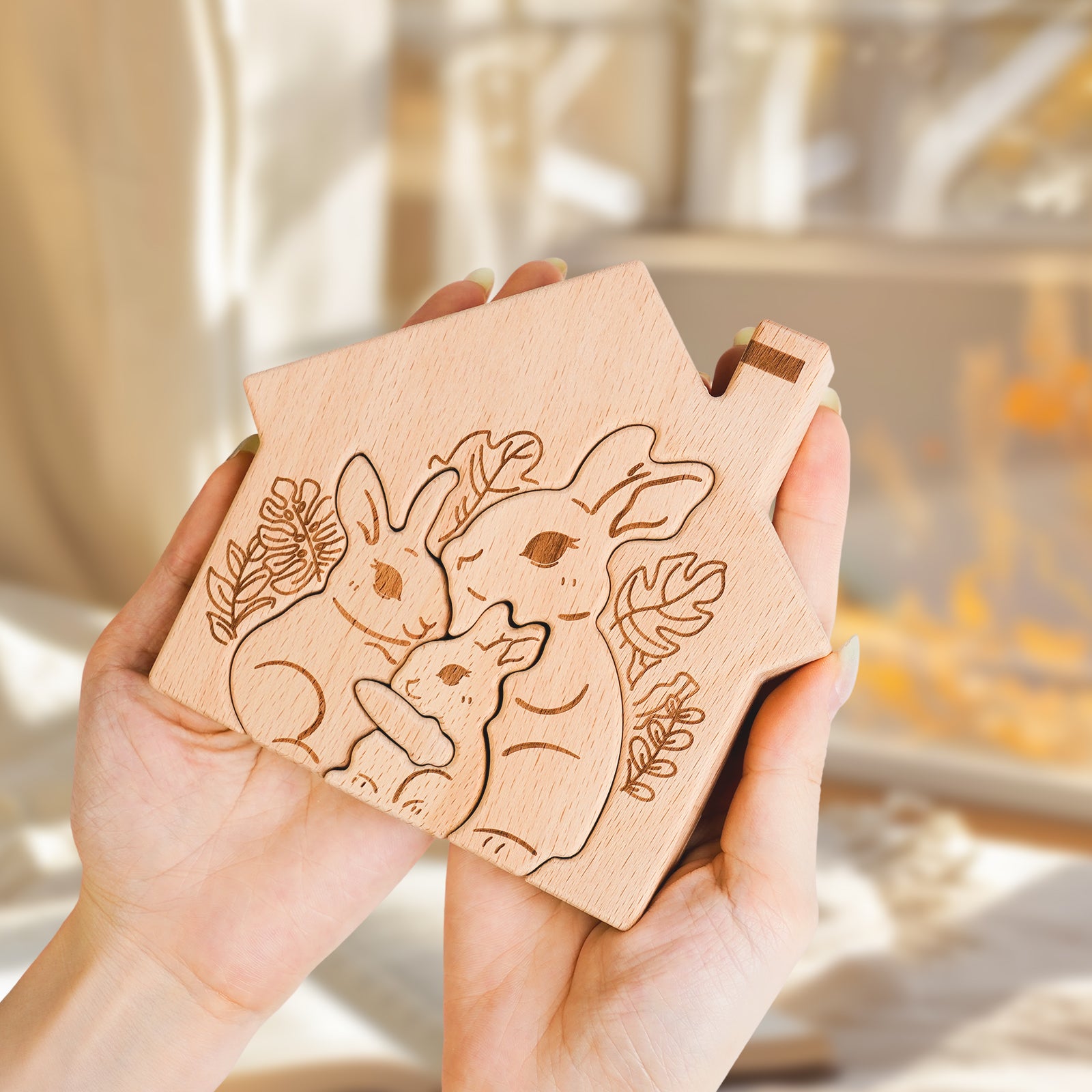 "Bunny Burrow" Wooden Hugging Statue - Whimsical Home Decor & Gift