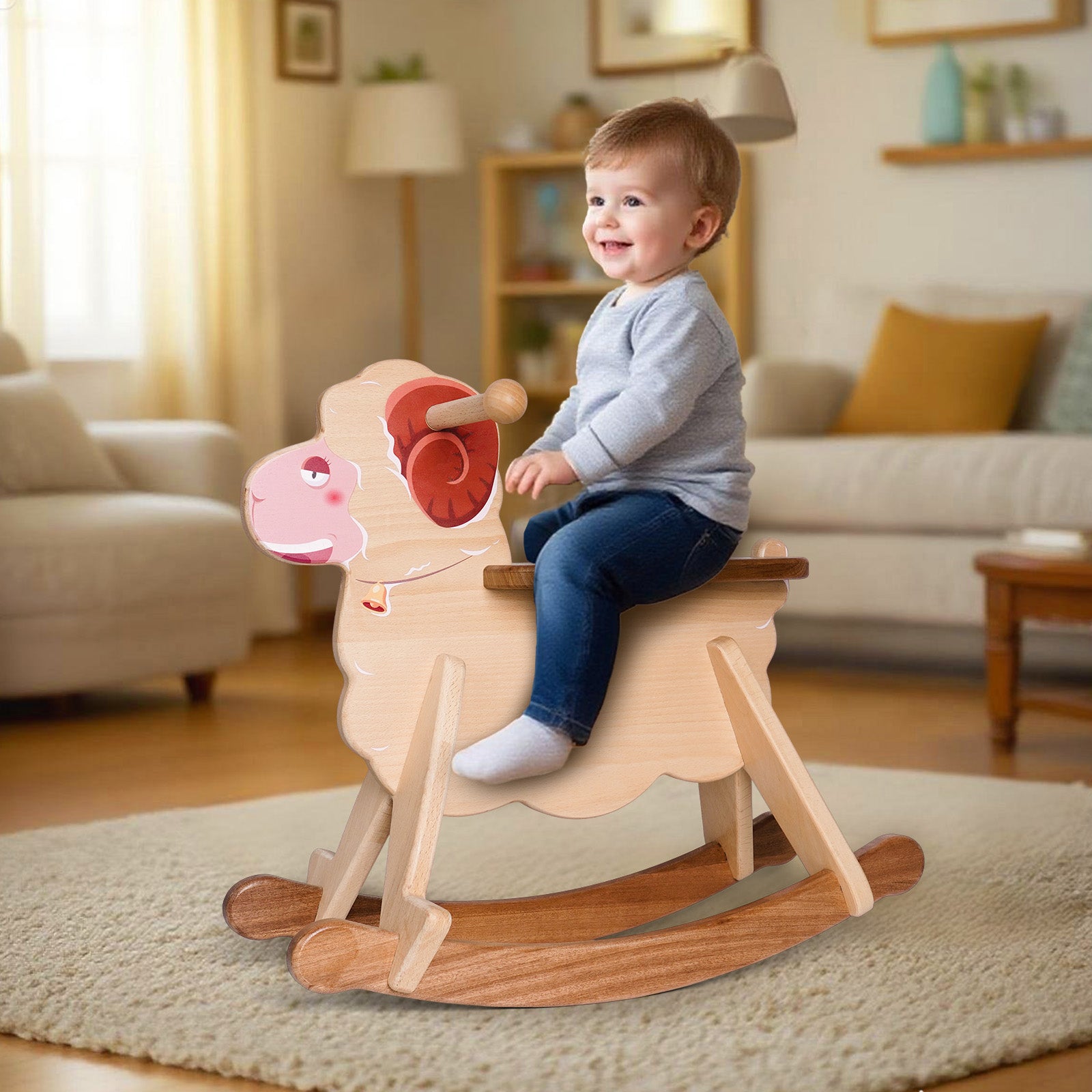 Whimsical Wooden Rocking Sheep - Adorable Ride-On Toy for Toddlers