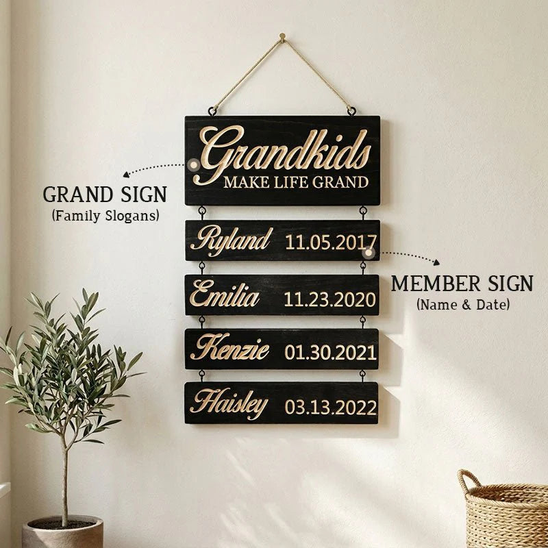 Personalized Family & Grandkids Hanging Sign | Deep Engraved Edition