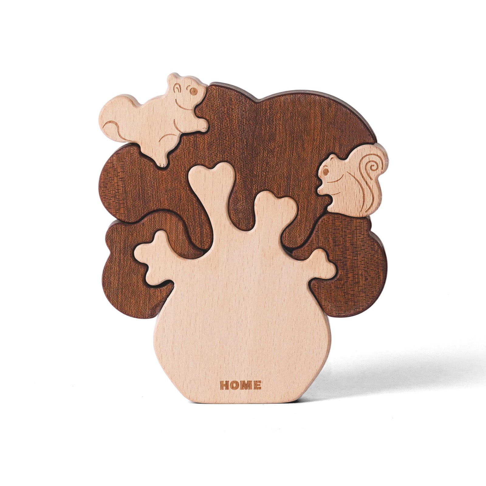 "Whimsical Squirrel Tree" Wooden Hugging Statue - Playful Forest Decor & Gift