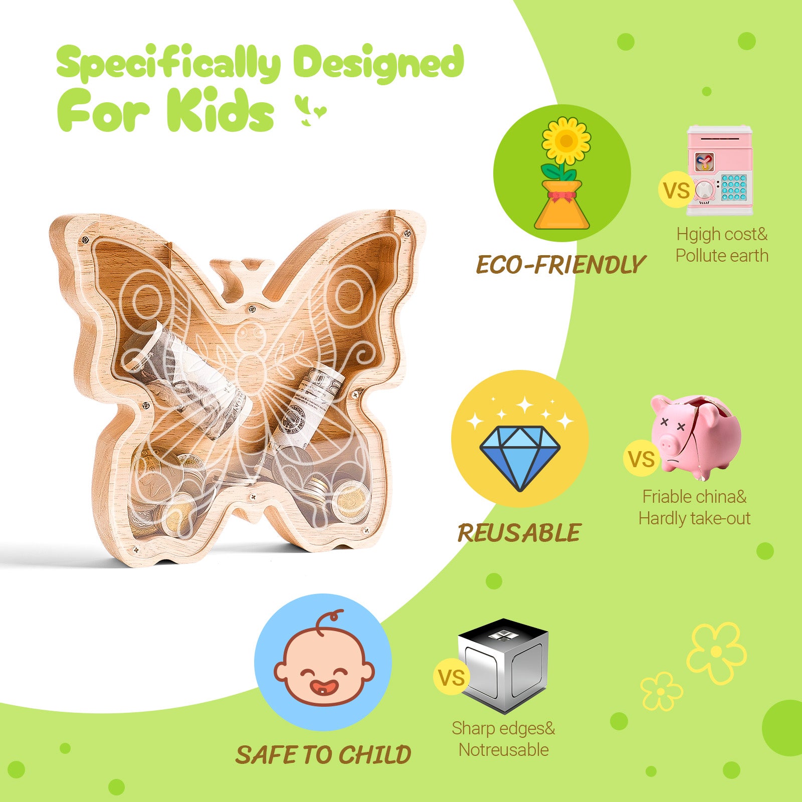 Butterfly Piggy Bank: Elegant, Unbreakable, Safe, Perfect Gift
