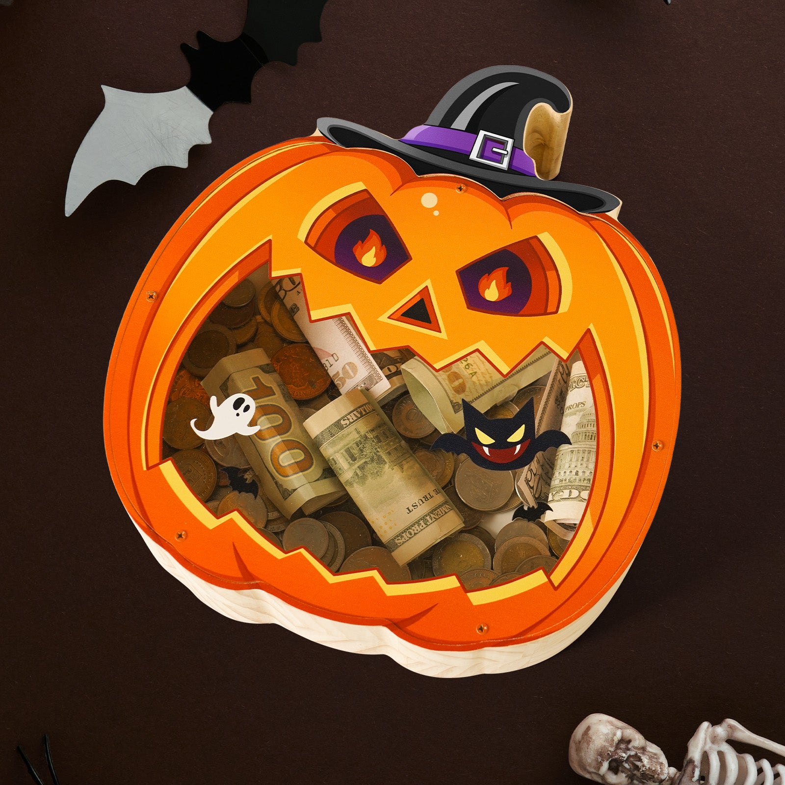 Halloween Pumpkin Transparent Coin Bank – Cute Jack-o'-Lantern Money Saver for Kids & Holiday Decor