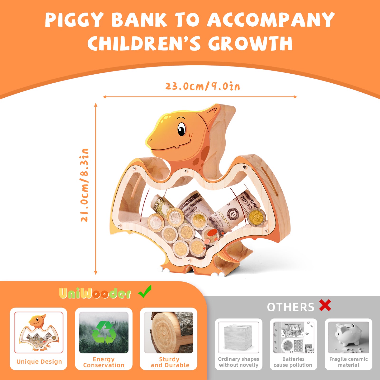 Wooden Pterosaur Piggy Bank: Prehistoric Savings Adventure for Dino Lovers