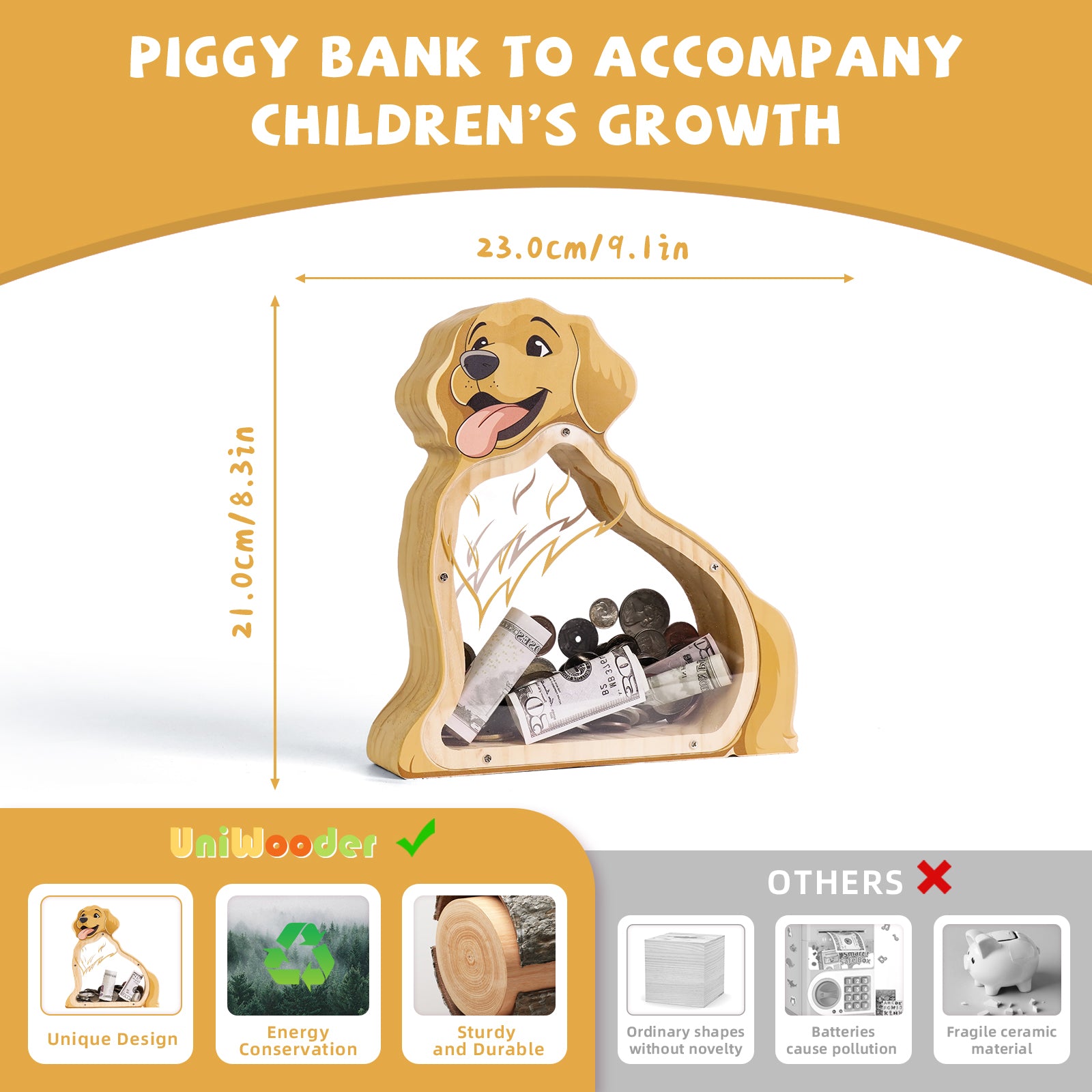 Adorable & Functional Wooden Dog Piggy Bank – Perfect Gift for Kids & Adults