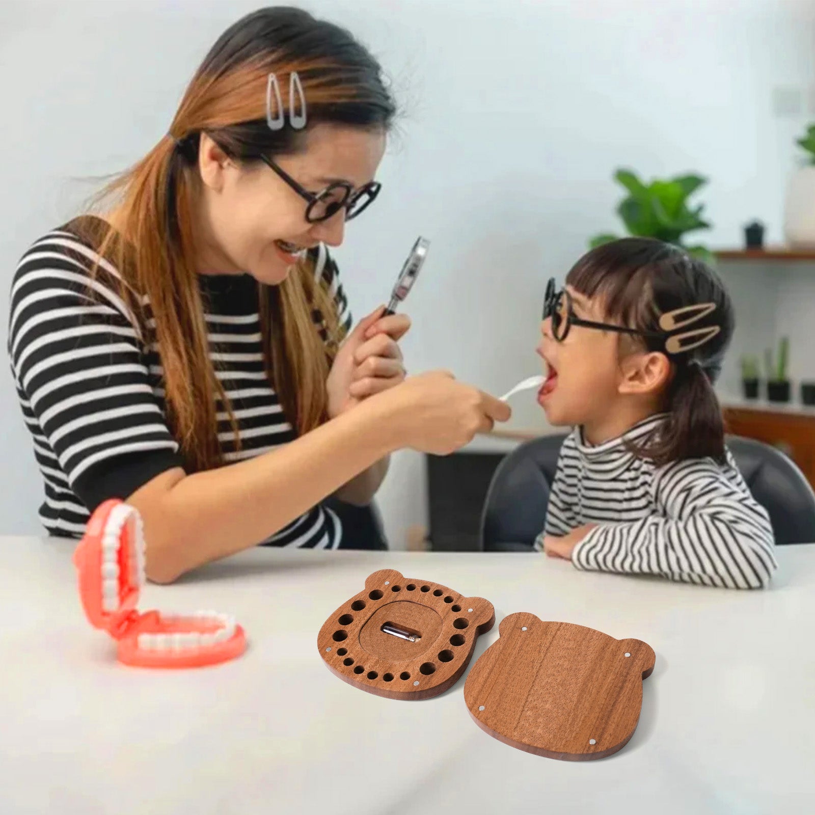 Tooth Fairy Keepsake Box - Handcrafted Wooden Tooth Treasure Chest for 20 Baby Teeth