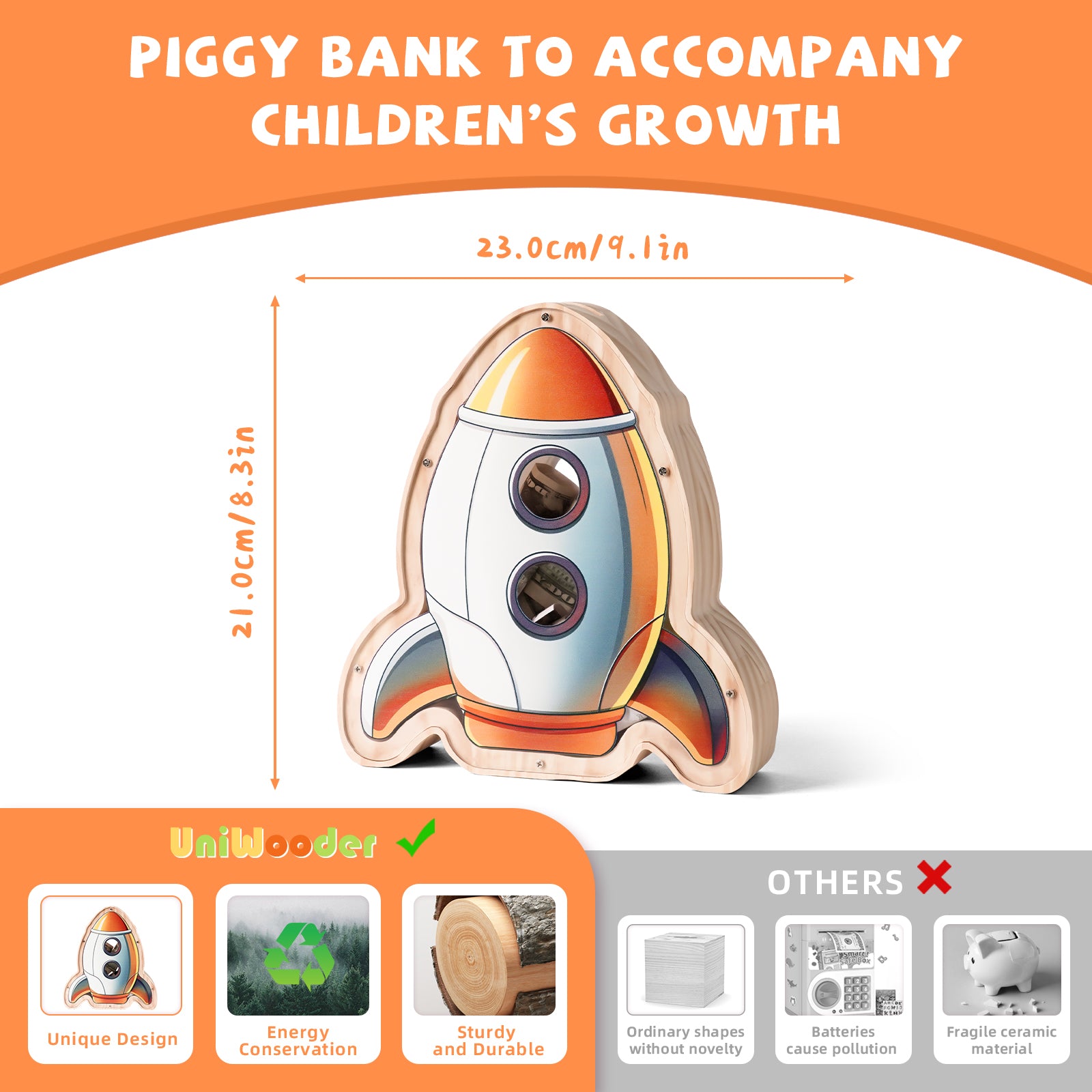 Wooden Rocket Piggy Bank - Blast Off Into Smart Saving!