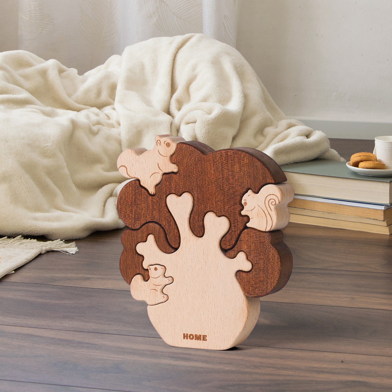 "Whimsical Squirrel Tree" Wooden Hugging Statue - Playful Forest Decor & Gift
