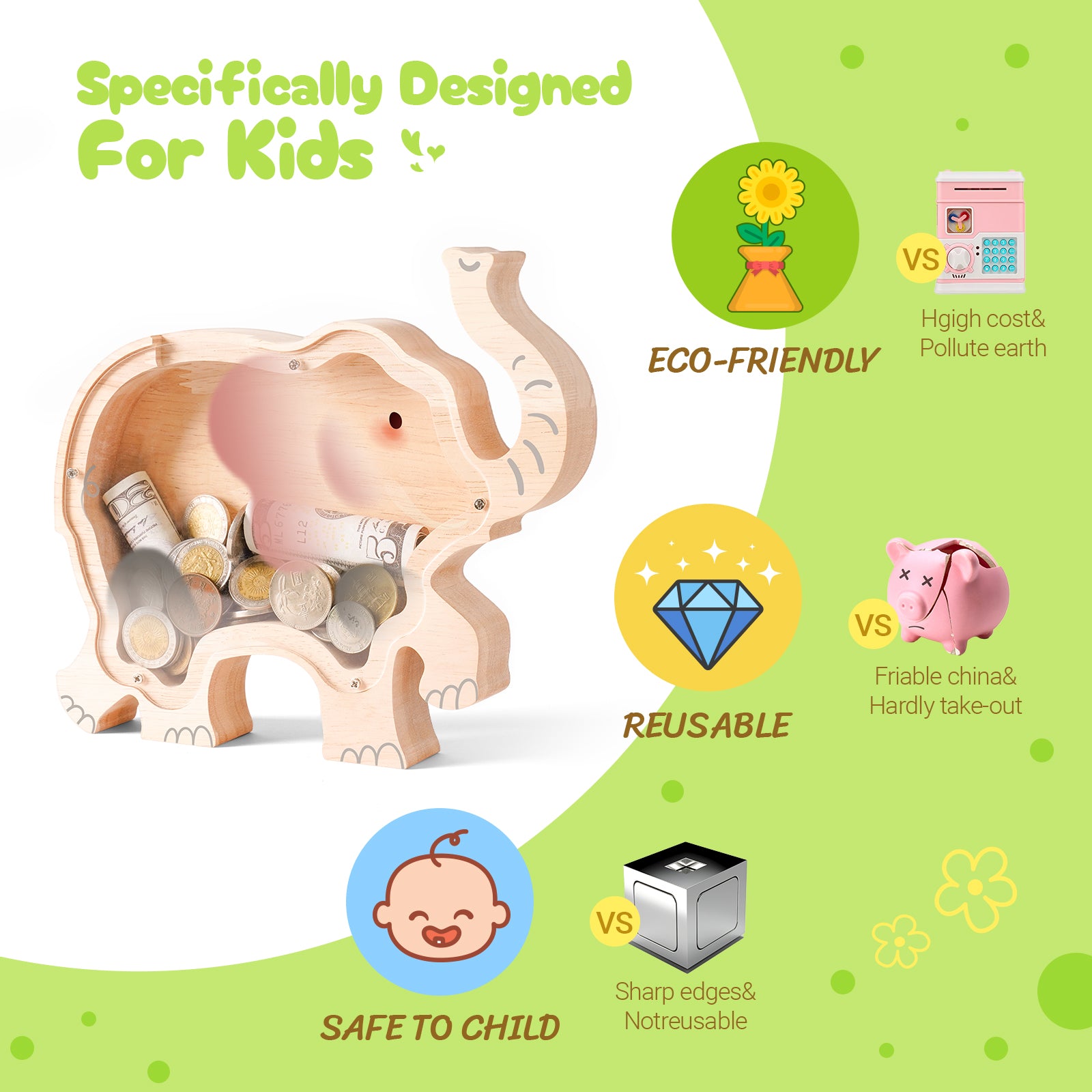 Majestic Wooden Elephant Piggy Bank: A Treasured Gift for Savers & Animal Lovers