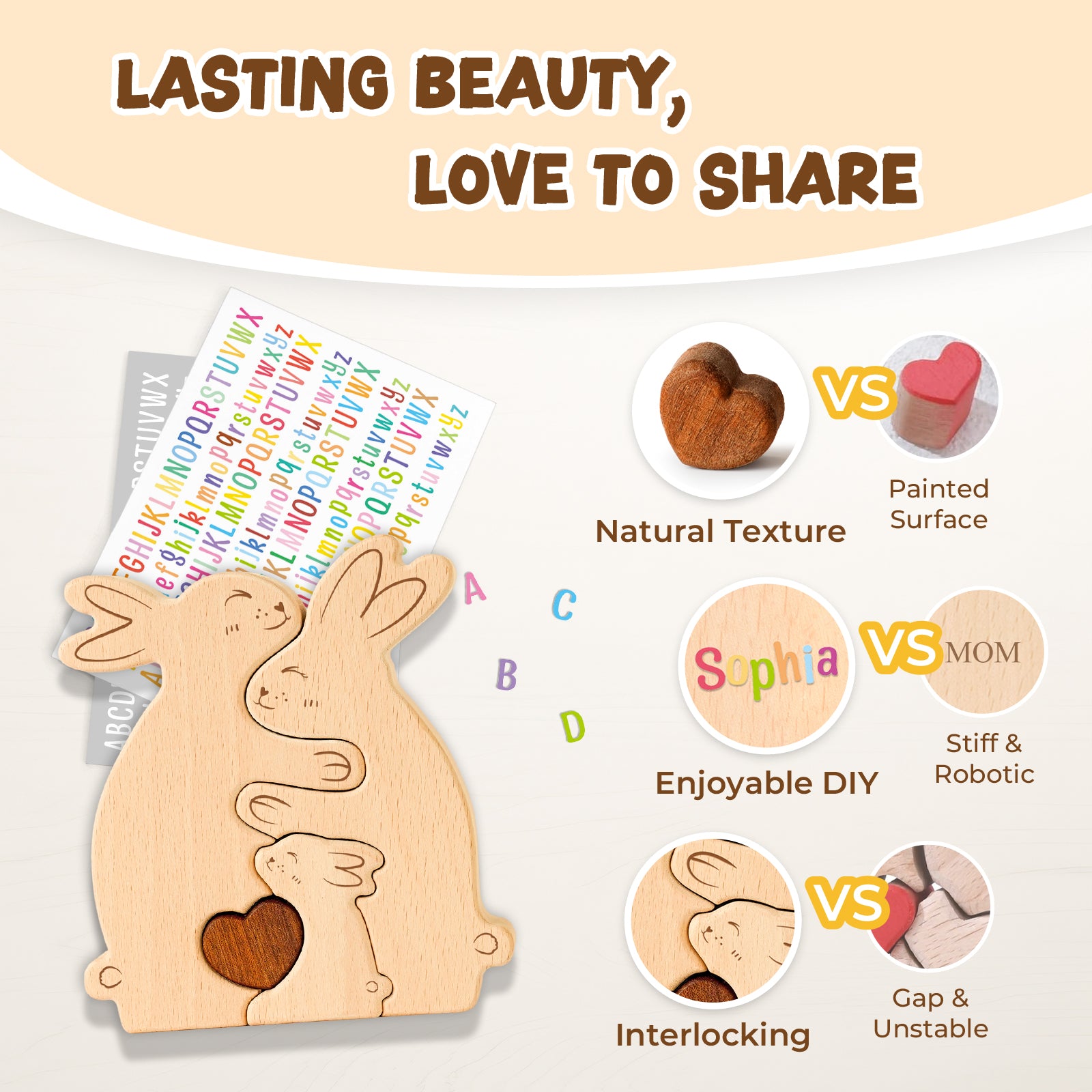 Wooden Rabbit Family Set - Heartwarming Home Decor & Personalized Gift for Every Occasion