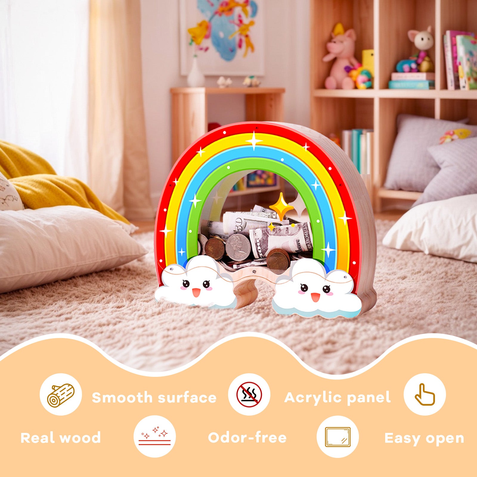 Rainbow Money Bank with Cloud Design – Fun & Cute Coin Bank for Kids