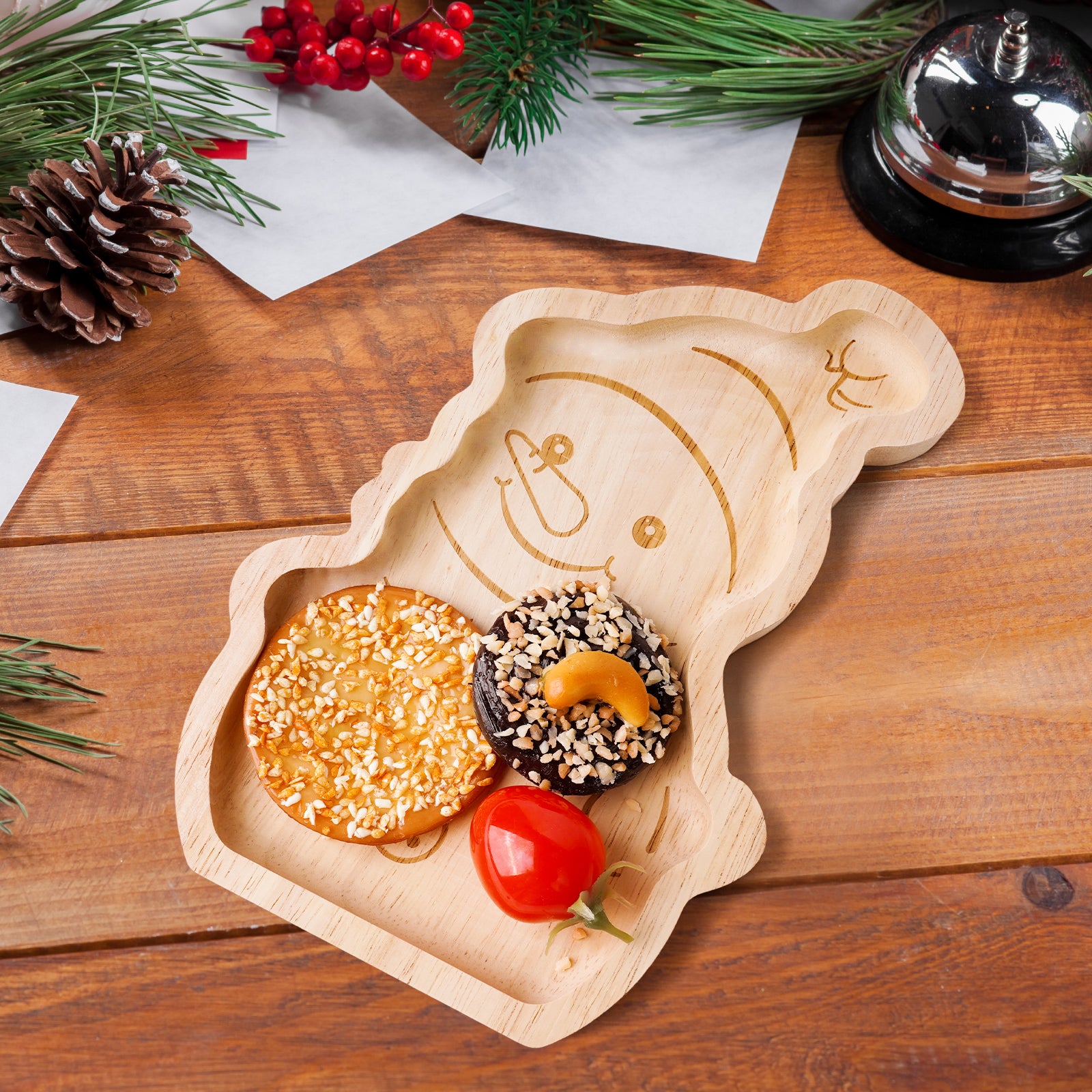 Snowman Wooden Tray - Festive Holiday Serving Platter & Decorative Gift