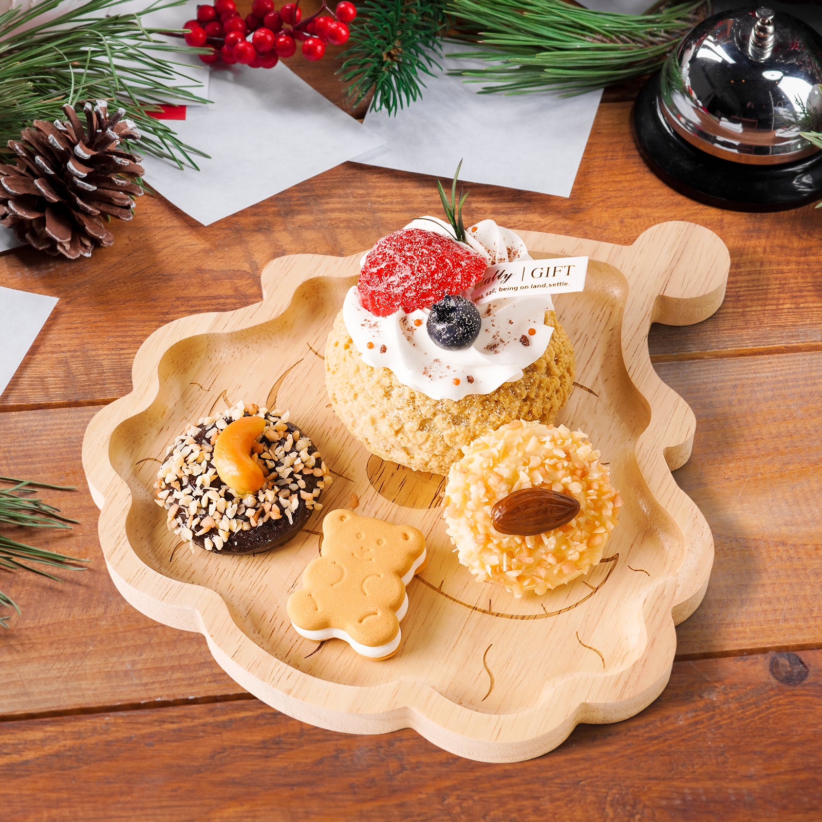 Festive Christmas Wooden Tray Set - Holiday Serving Platters & Decor