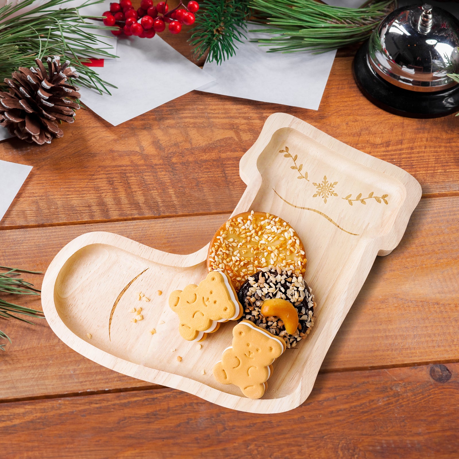 Festive Christmas Wooden Tray Set - Holiday Serving Platters & Decor