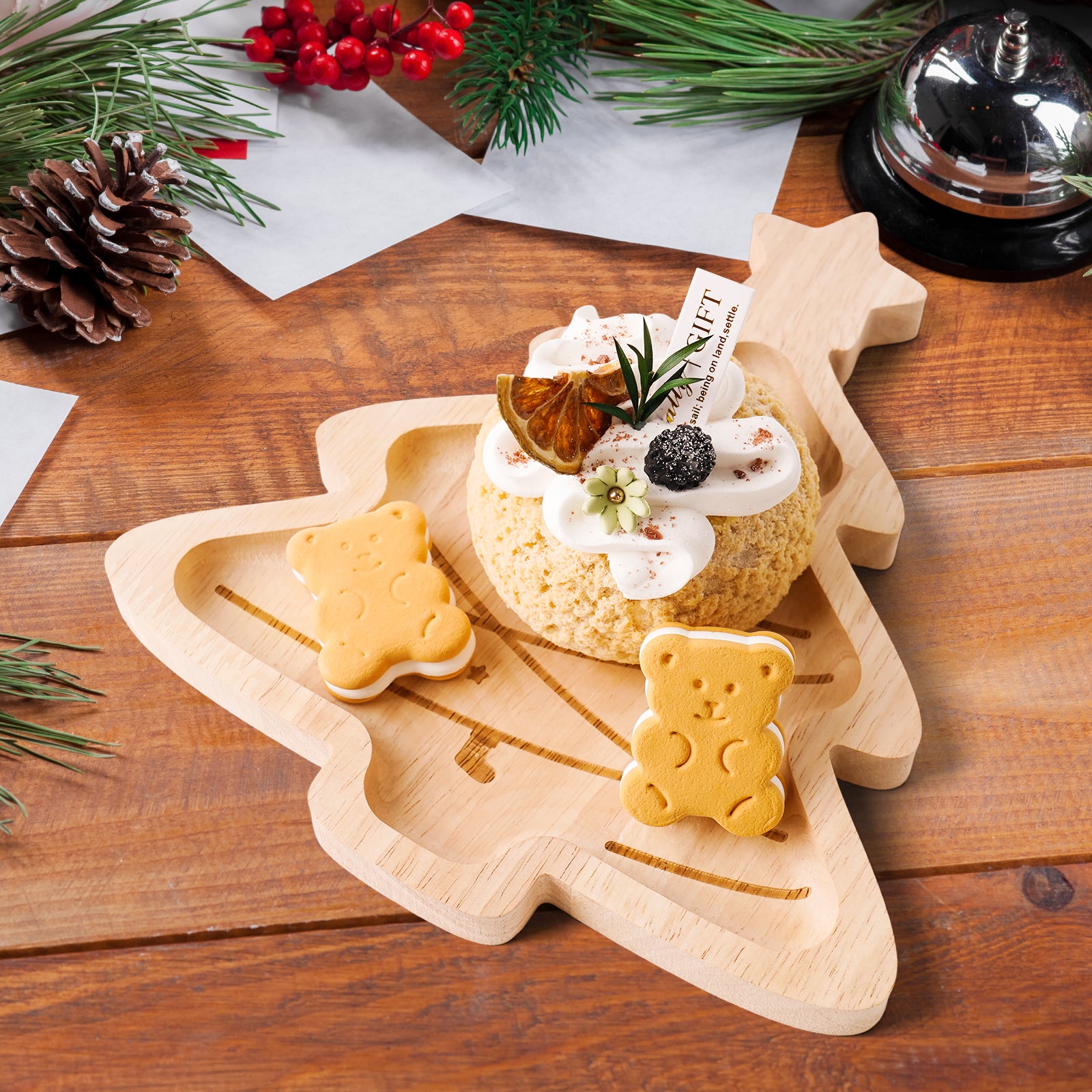 Festive Christmas Wooden Tray Set - Holiday Serving Platters & Decor