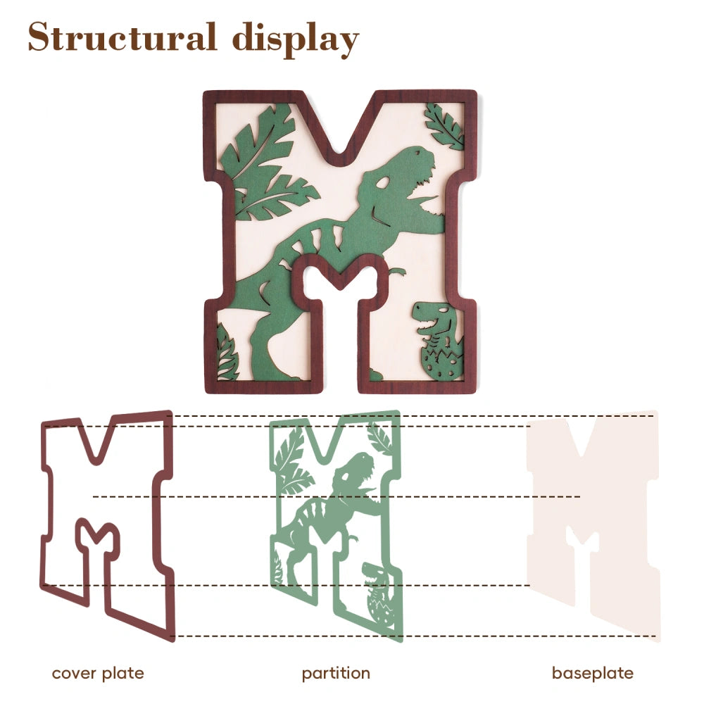 Personalized 3D Layered Dinosaur Wooden Name Sign | Custom Kids Nursery Decor & Baby Shower Gift