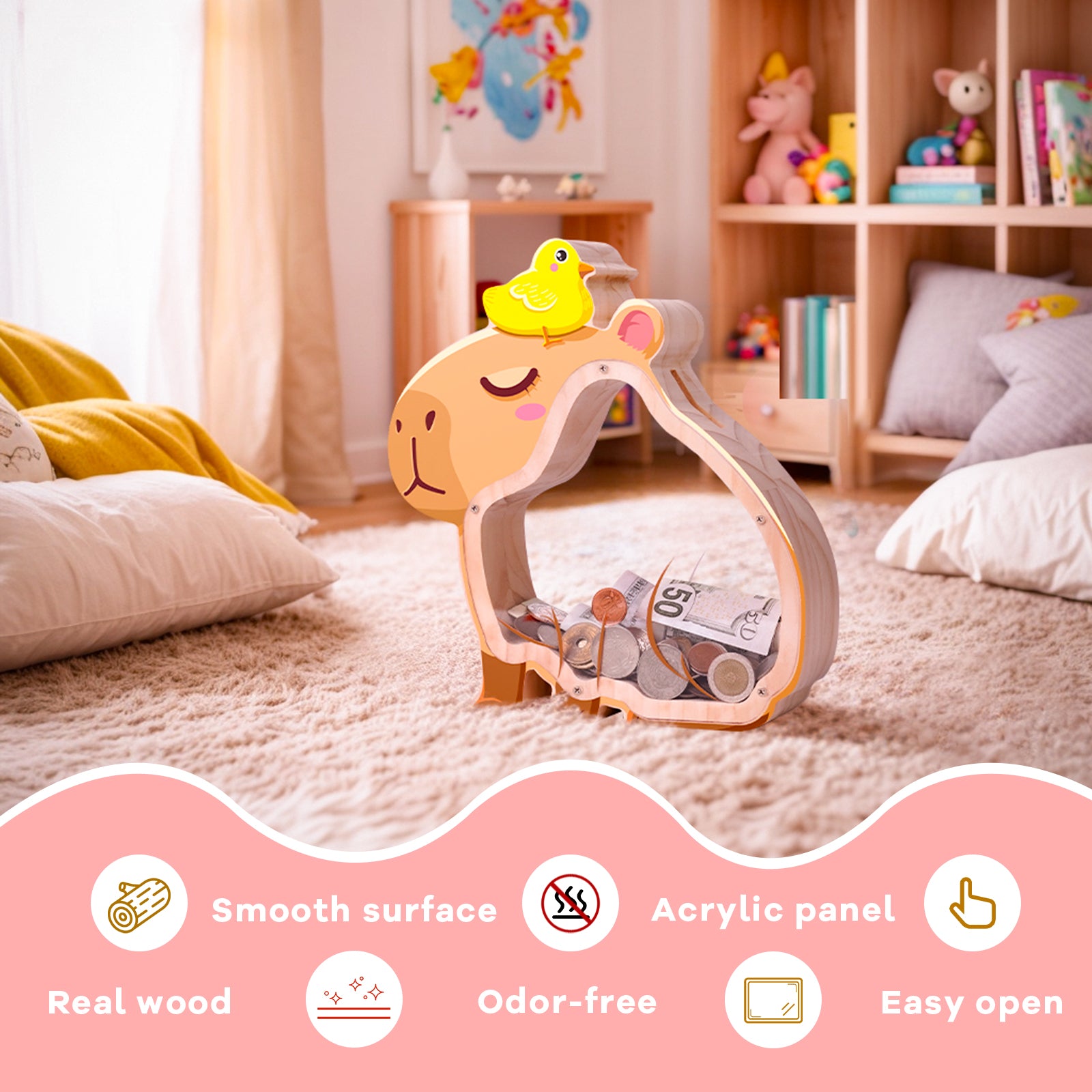 Capybara Money Bank – Double-Sided Transparent Coin Bank for Kids