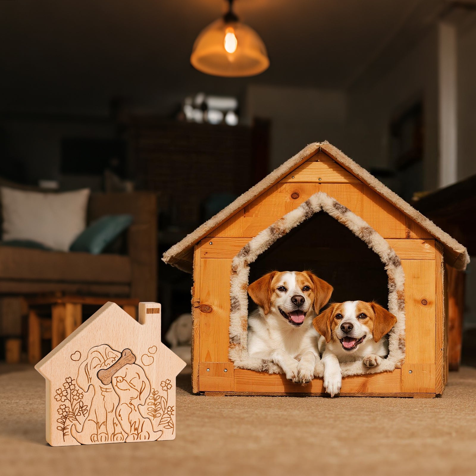 Wooden "Doggy Love" Hugging Statue - Heartwarming Home Decor & Pet Lover's Gift