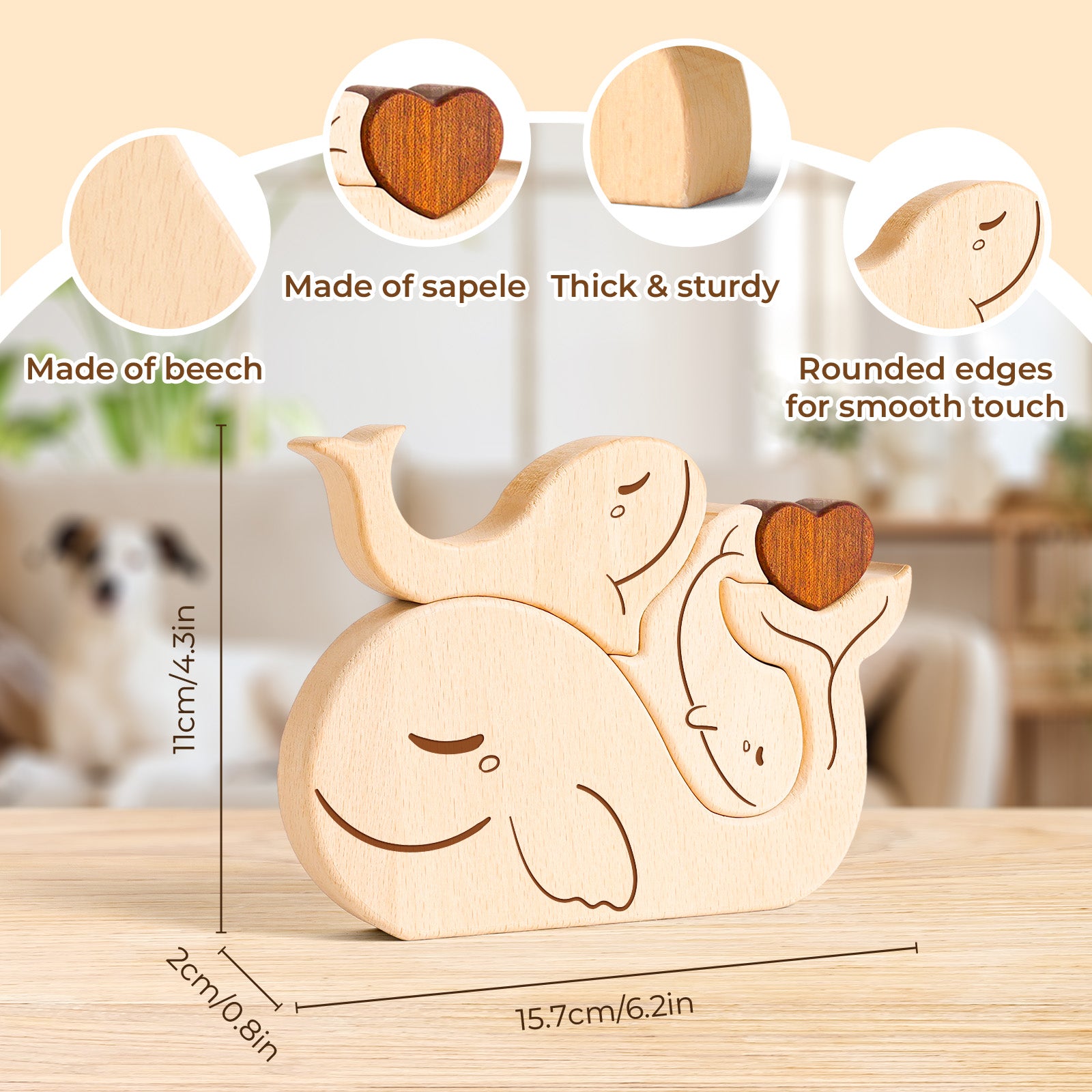 Wooden Whale Family Set - Adorable Home Decor & Meaningful Gift for Loved Ones